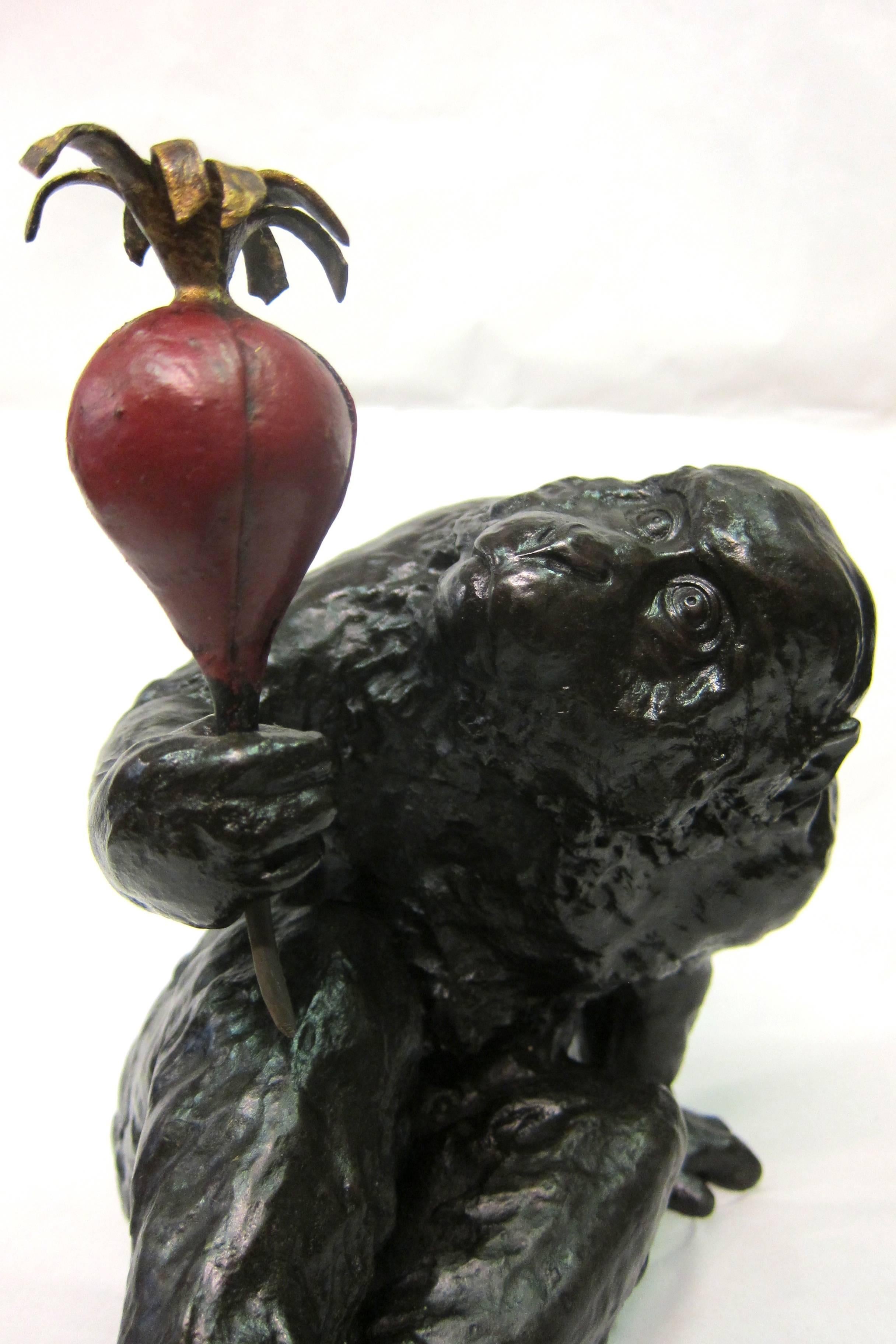 Other Bronze Japanese Ape with Turnip For Sale