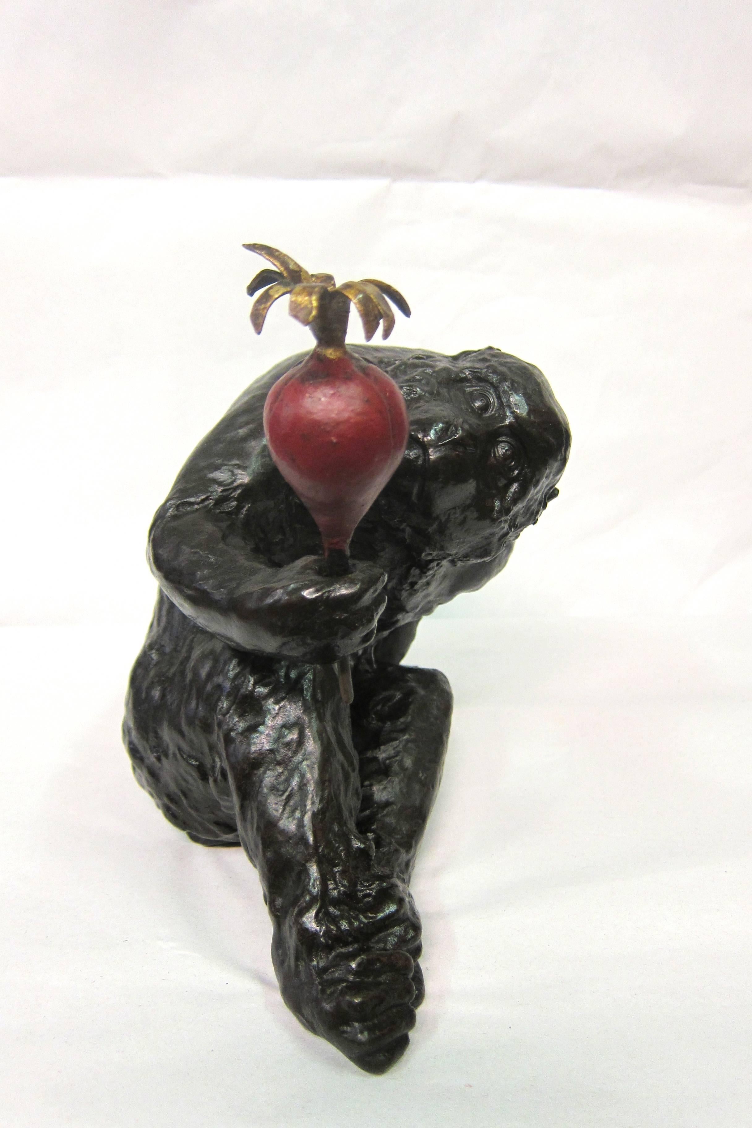 Bronze Japanese Ape with Turnip For Sale 1