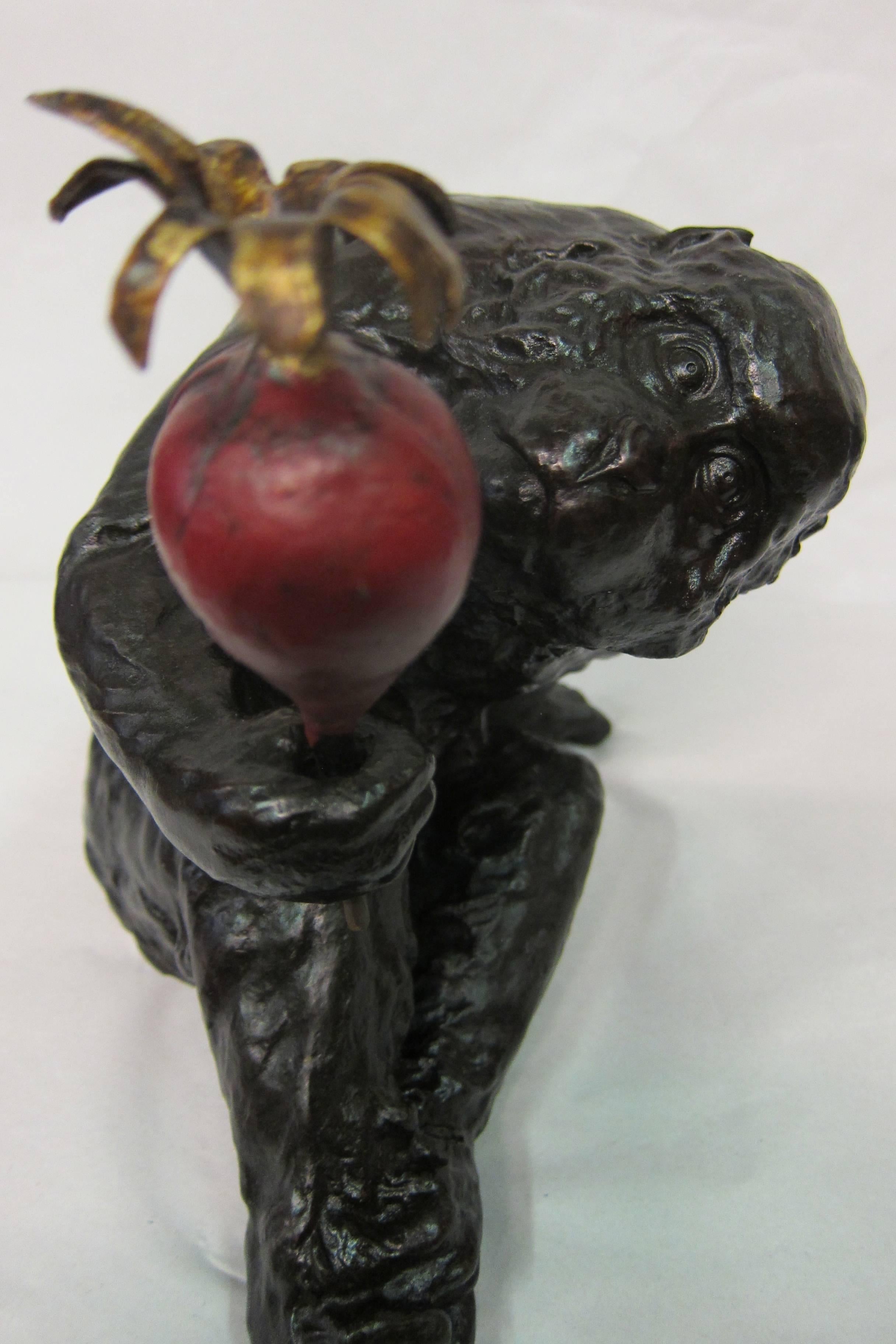 Patinated Bronze Japanese Ape with Turnip For Sale