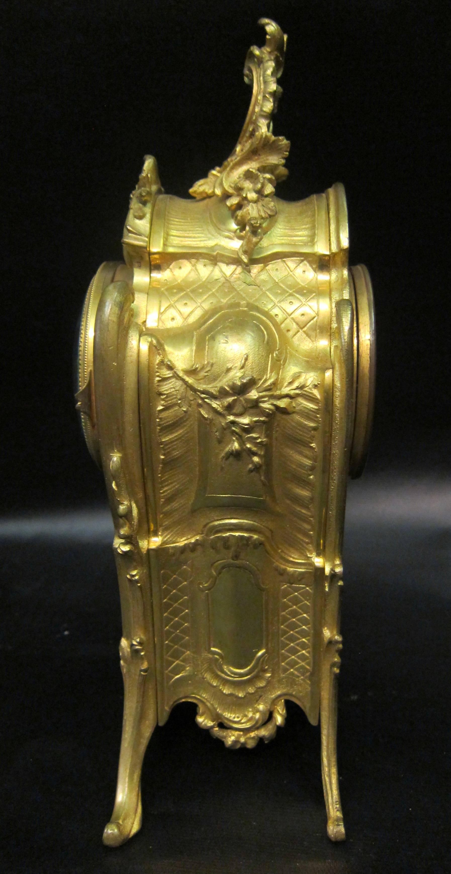 French Enamel and Bronze Clock For Sale 1