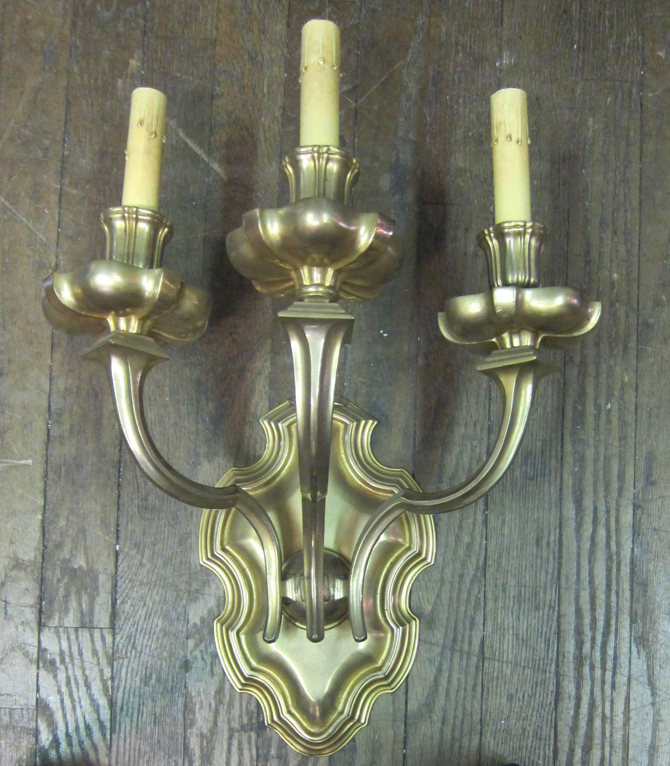 British Colonial Caldwell Bronze Wall Sconces For Sale