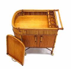 Arts and Crafts Bamboo Bar Liquor Cabinet Serving Cart on Wheels
