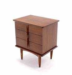 Walnut Three Drawer Nightstand Chest Solid Walnut Carved Pulls