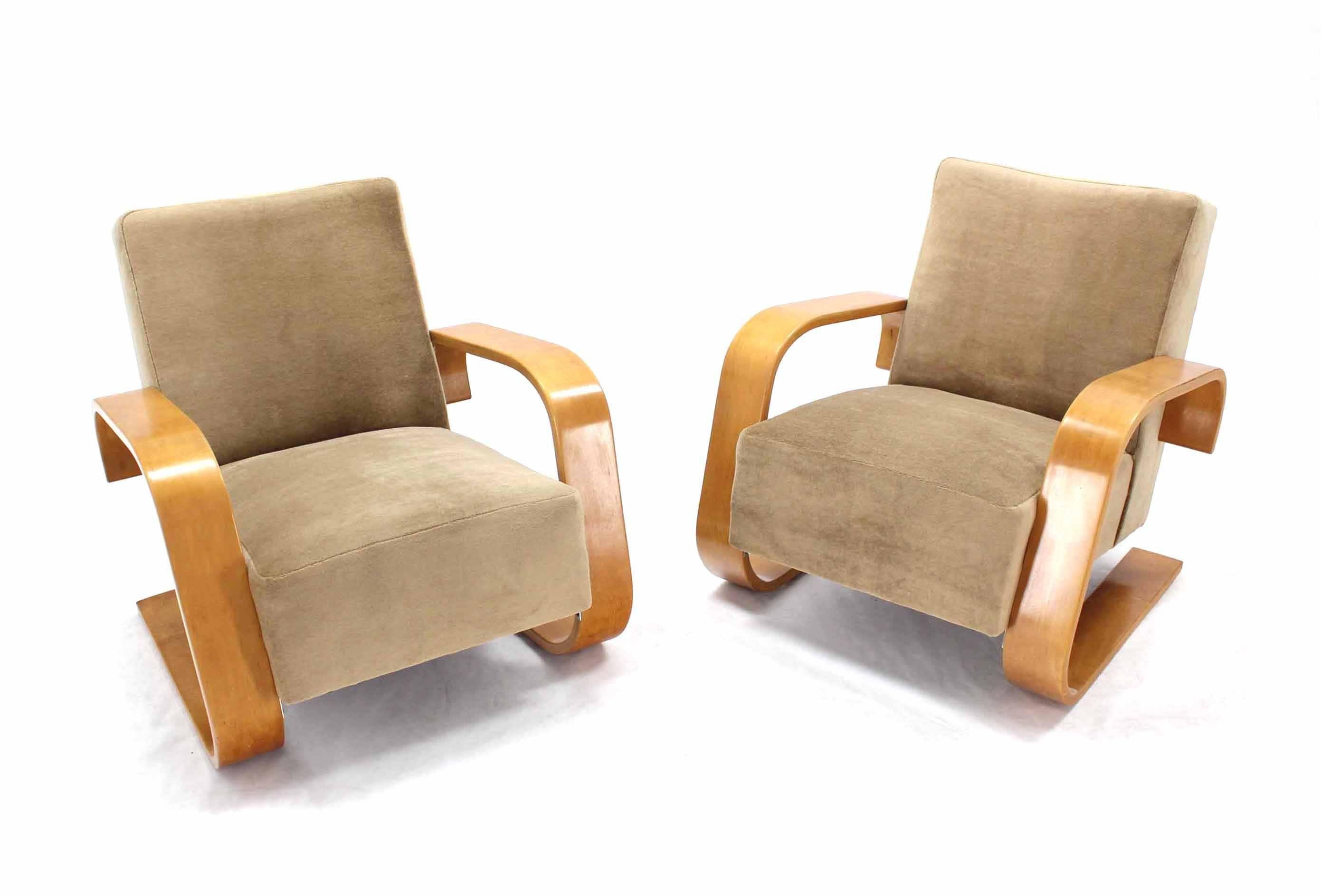 Mid-Century Modern Early Alvar Aalto Tank Chairs Newly Upholstered in Mohair Fabric
