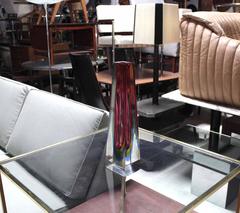 13" Modern Pyramid or Obelisk Shape thick Pink Glass Vase