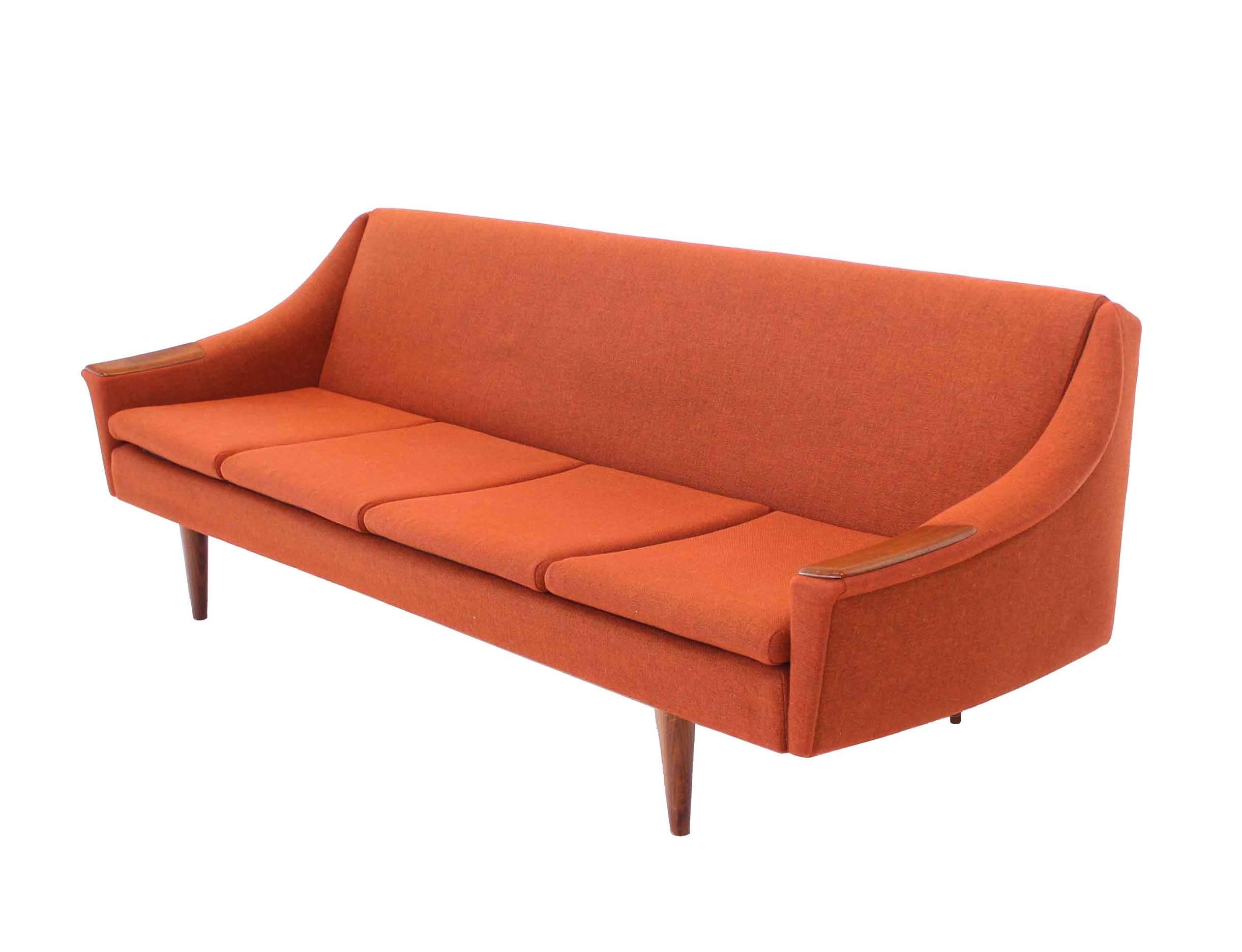 Very nice Danish modern wool upholstery sofa bed with wool upholstery and self unwrapping and winding blanket.