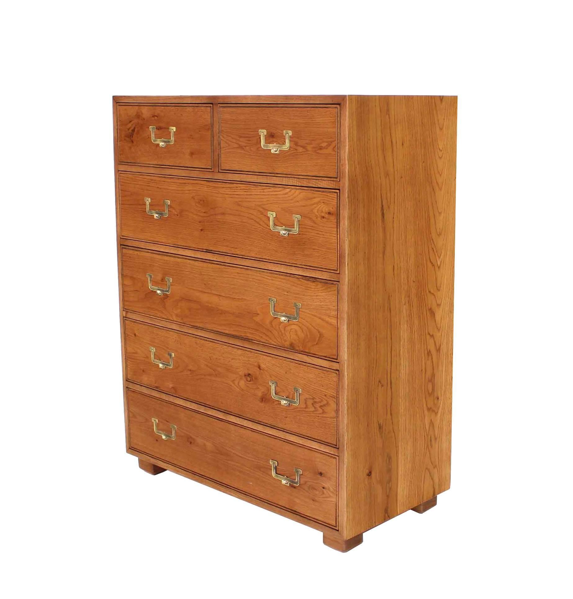 Campaign Style Brass Hardware Six-Drawer High Chest
