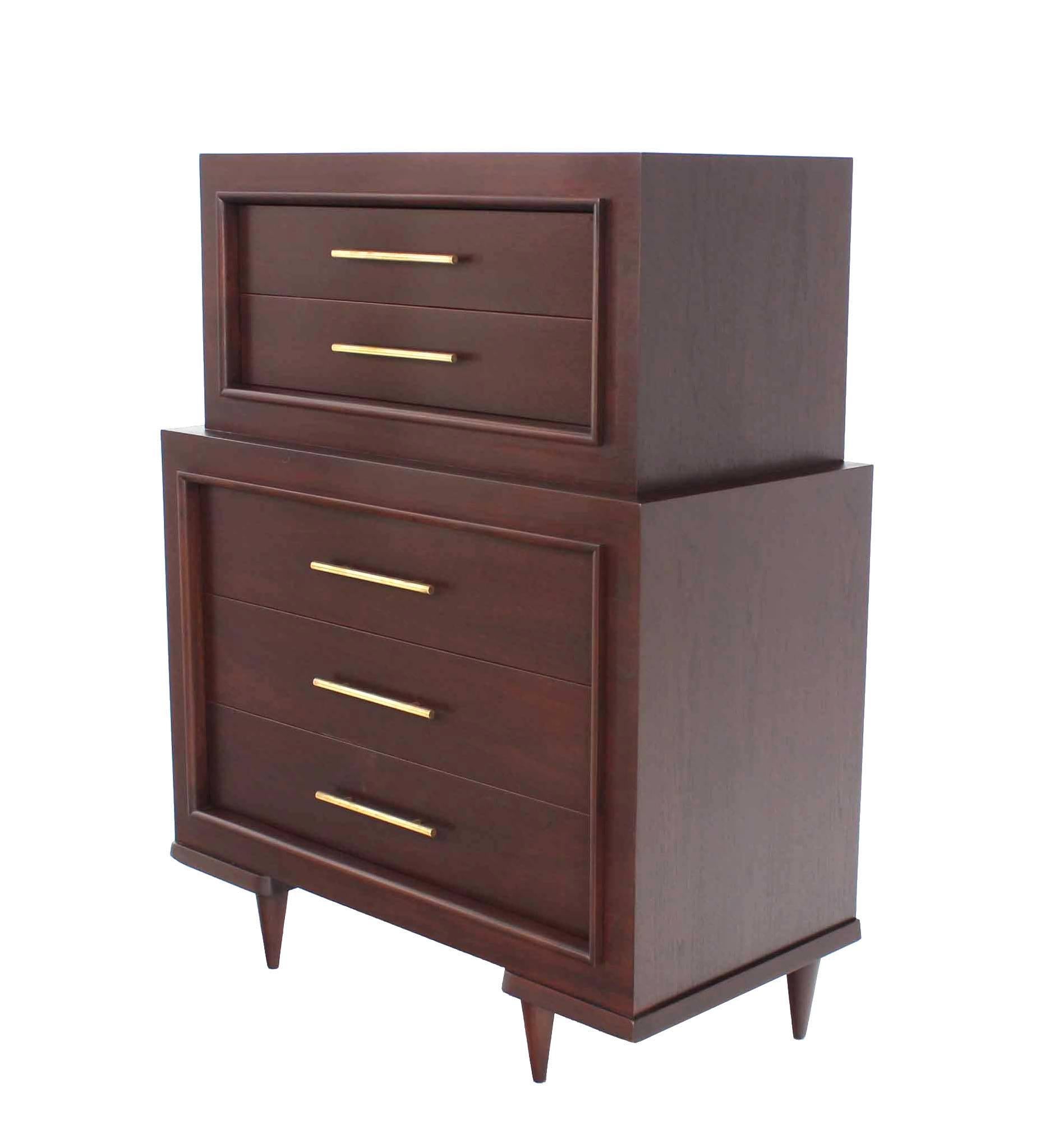 Five Drawer High Chest with Long Solid Brass Cylinder Pulls For Sale