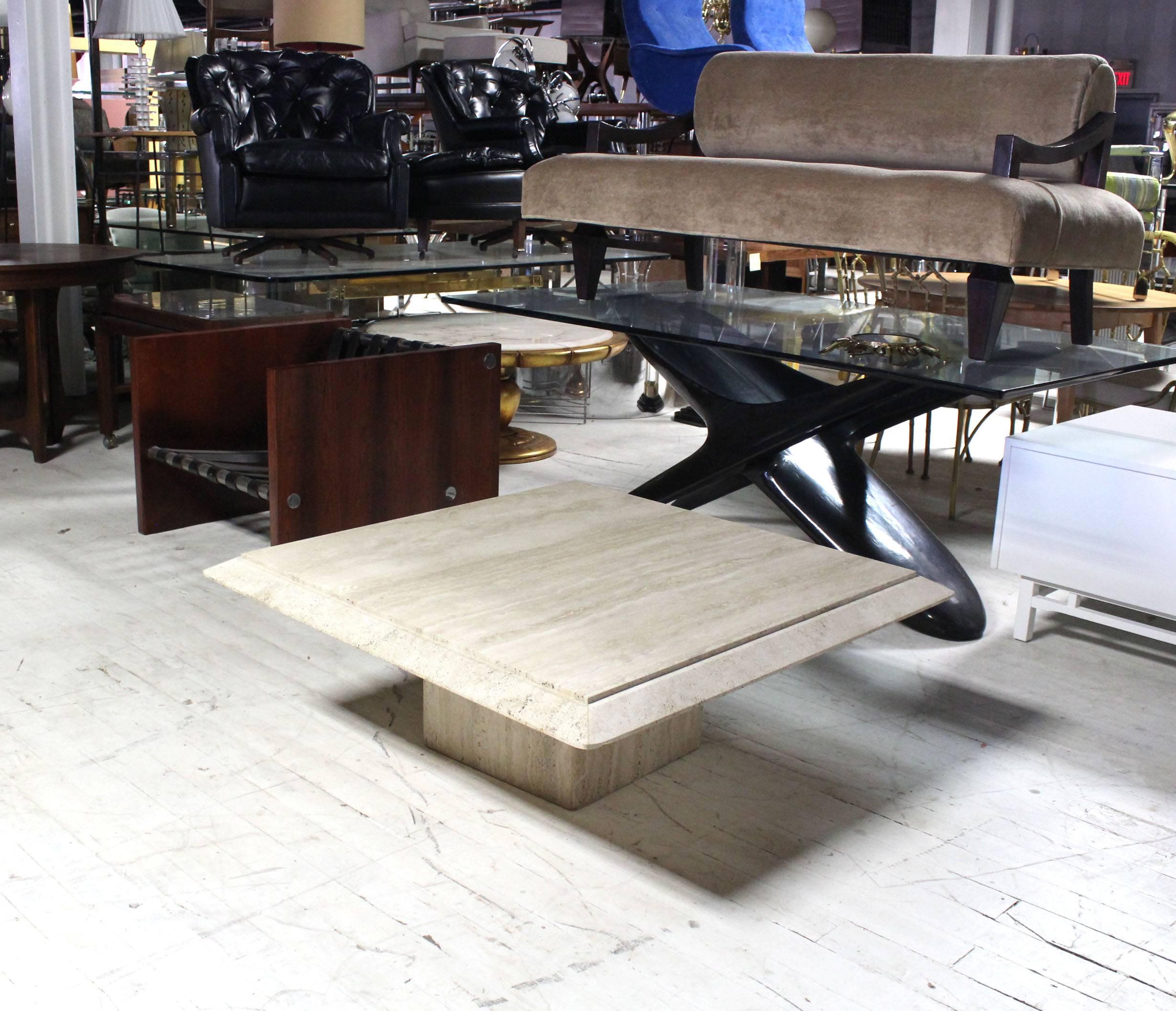 Nice mid century modern travertine pedestal base coffee table.