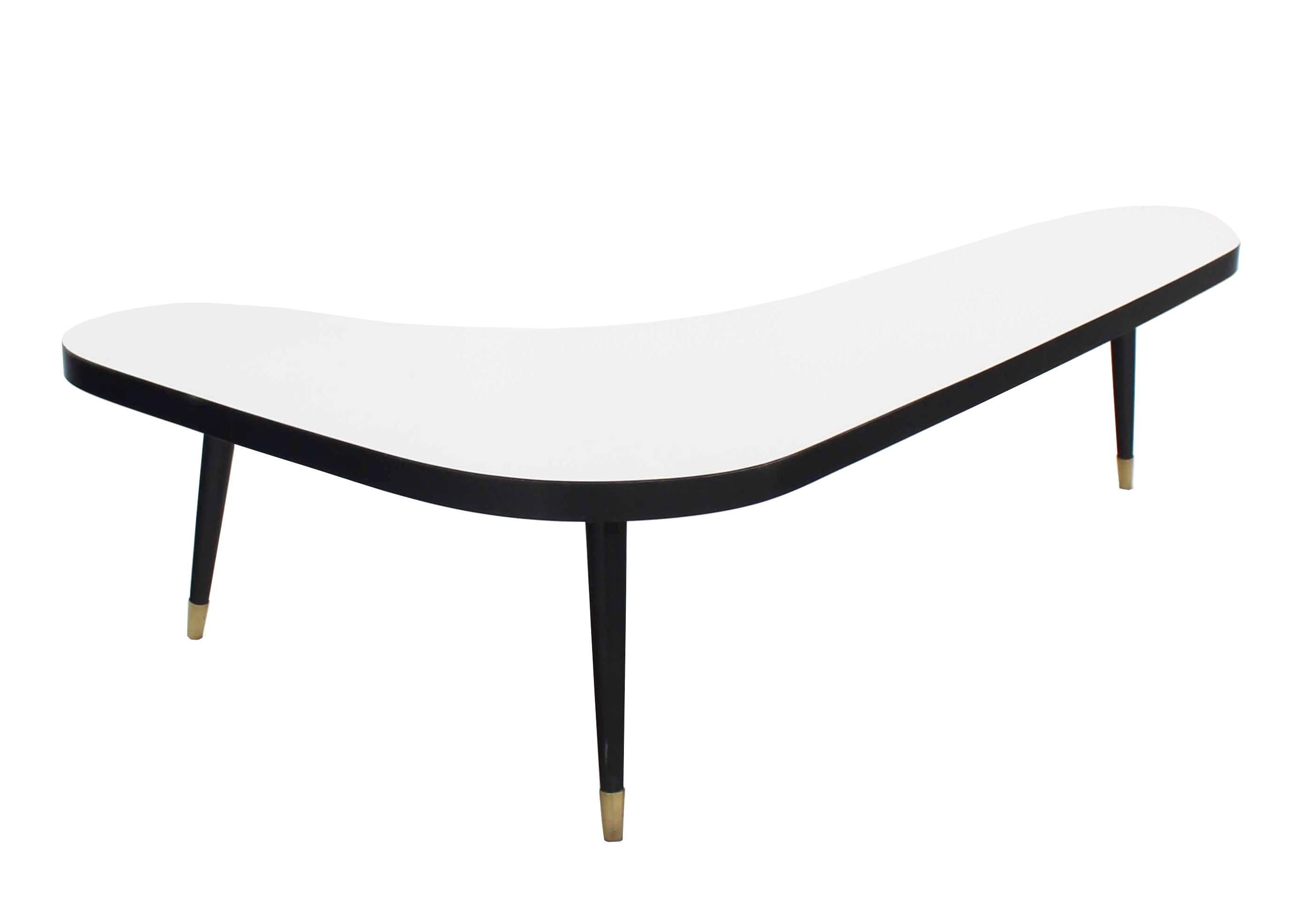 Mid-Century Modern Corner Kidney L Shape Laminated Top Mid Century Modern Coffee Table Black White For Sale