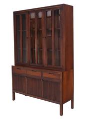 Mid-Century Modern Fluted Doors Walnut China Cabinet Hutch