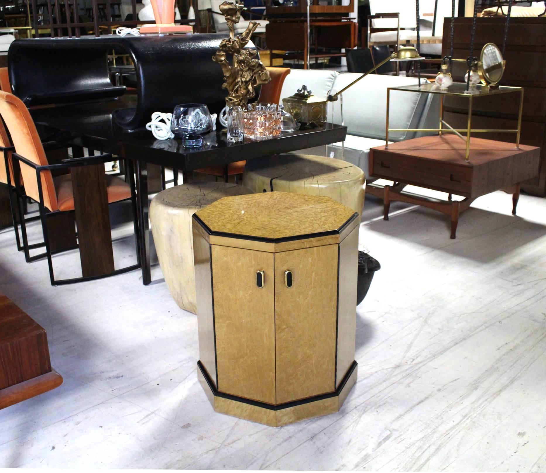 Two doors storage compartment octagon shape side table or pedestal perfect art work display.