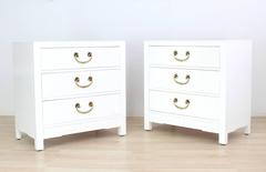 Pair of White Lacquer Brass Pulls Bachelor Chests or Dressers