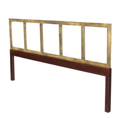 Brass and Wood Mid-Century Modern King-Size Headboard