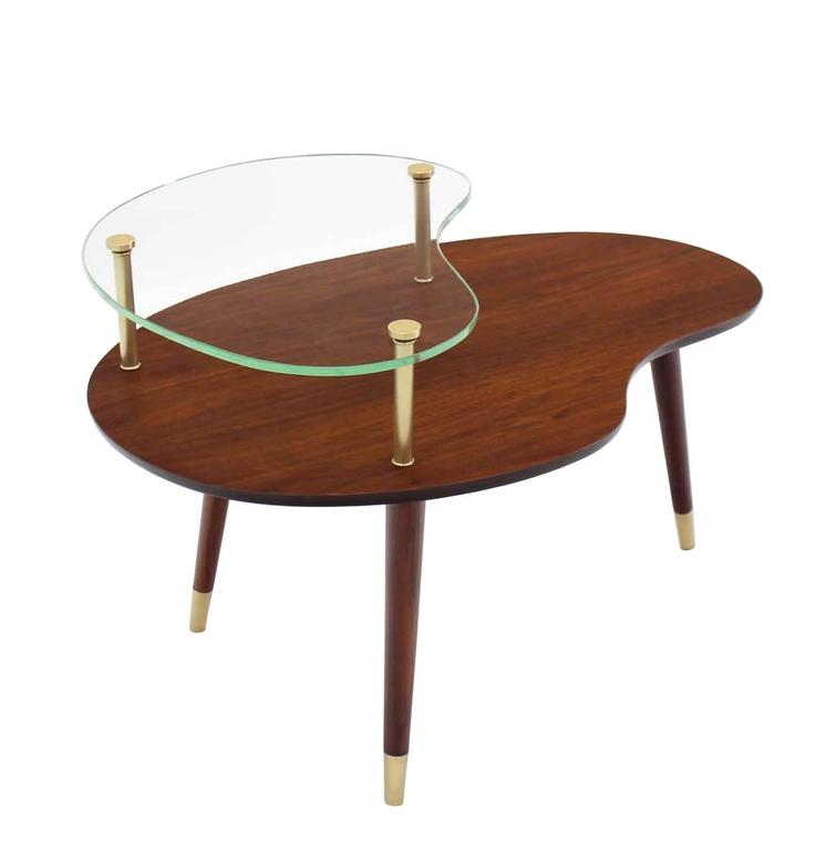 Organic Shape Solid Oiled Walnut Base Travertine Top End Side Table For