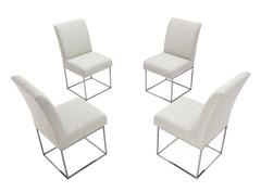 Set of Four Mid Century Modern Chrome Dining Chairs New Upholstery