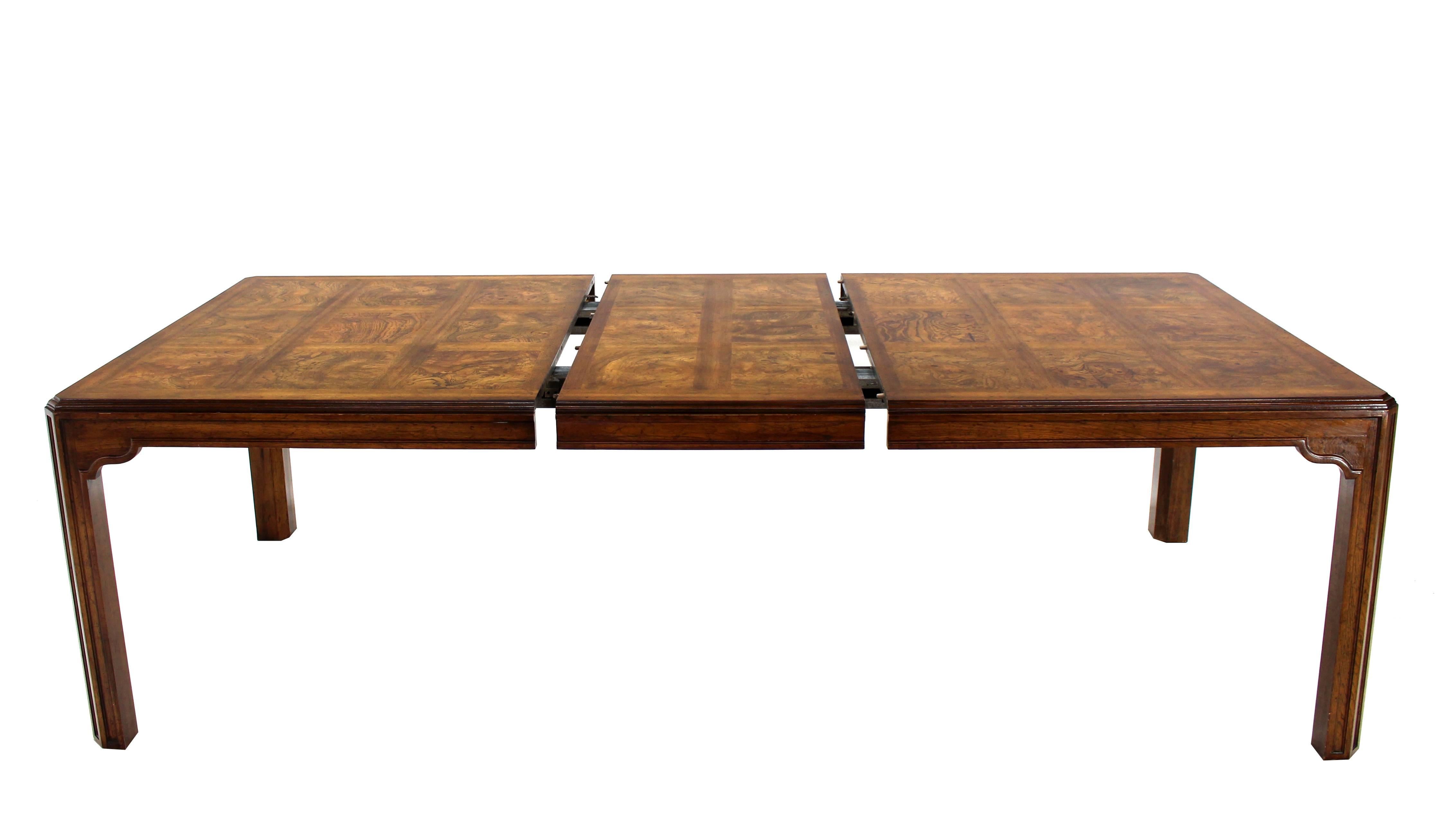 Large burlwood dining table with one 22" leaf.