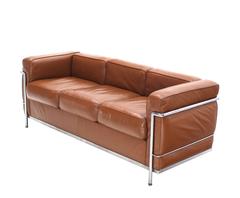 Le Corbusier LC2 Cassina Brown Leather Three-Seat Sofa