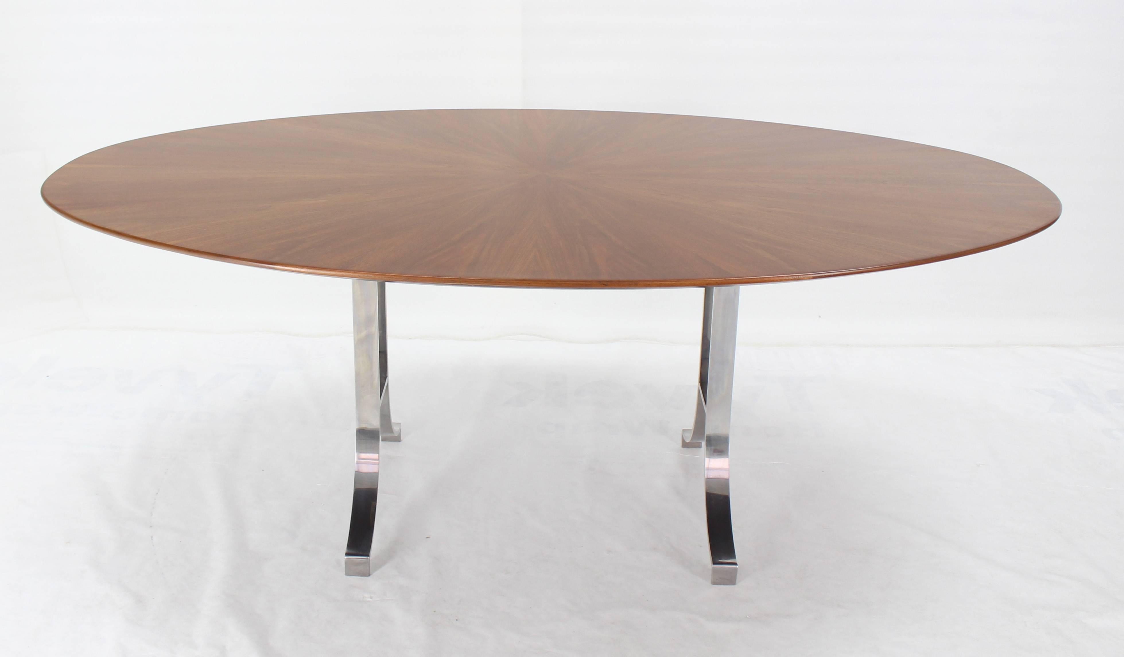 American Oval Walnut Top Stainless Steel Base Dining Conference Table In Excellent Condition In Rockaway, NJ