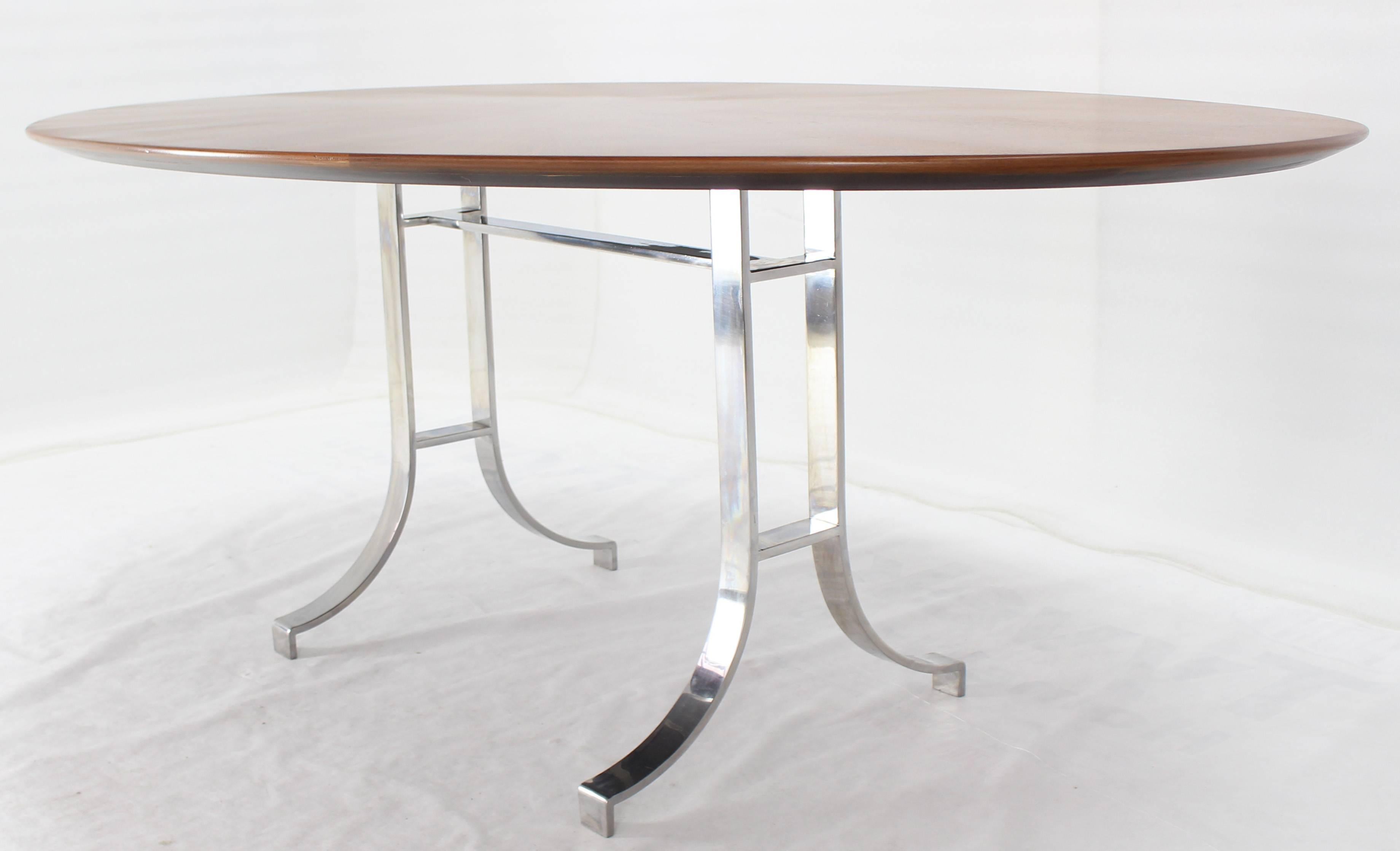 Mid-Century Modern American Oval Walnut Top Stainless Steel Base Dining Conference Table