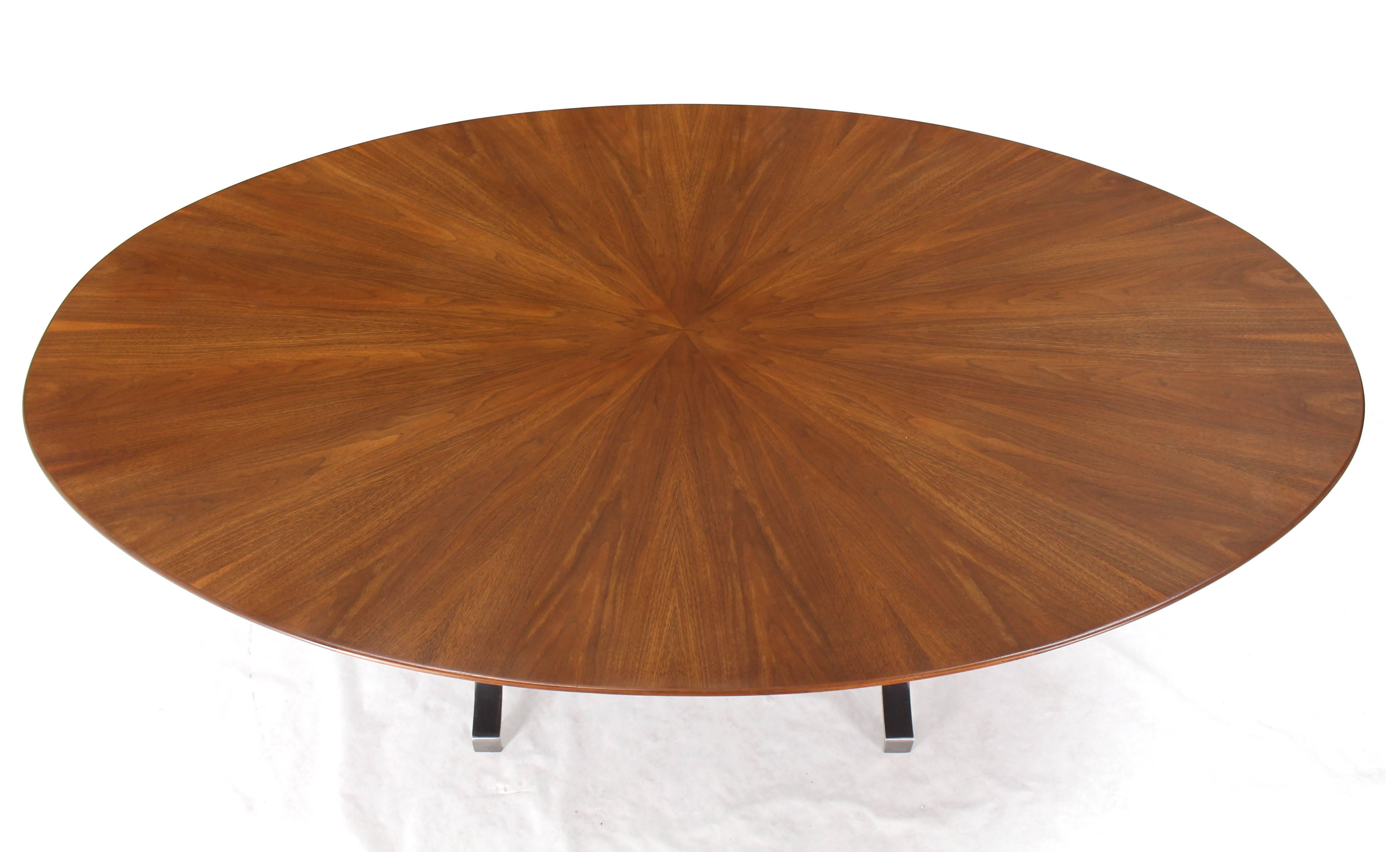 20th Century American Oval Walnut Top Stainless Steel Base Dining Conference Table