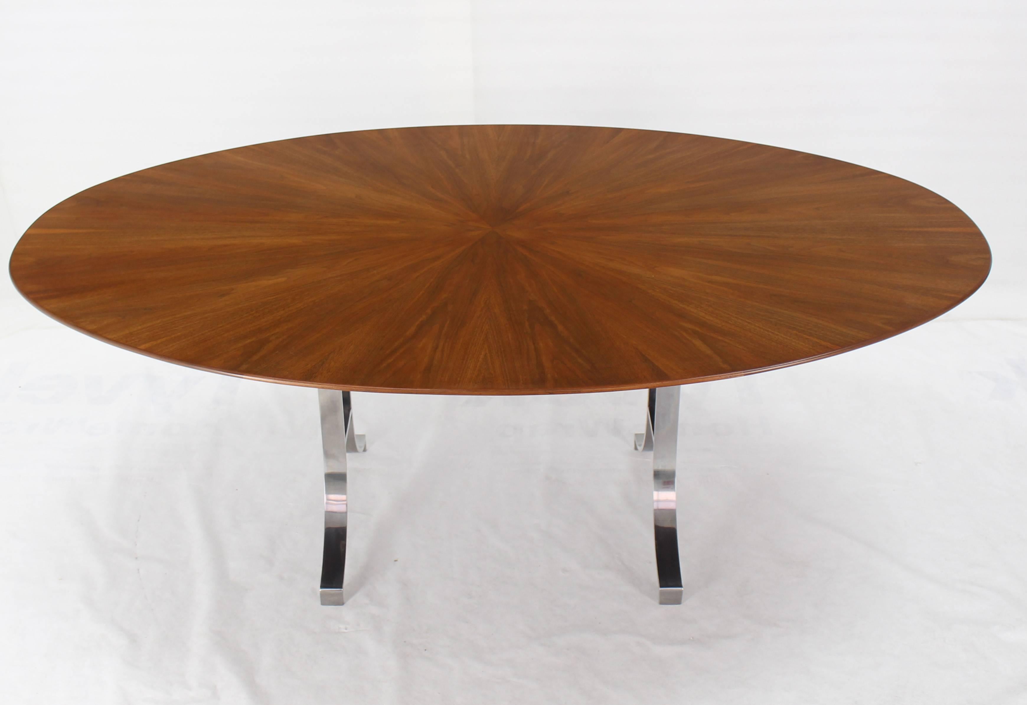 Lacquered American Oval Walnut Top Stainless Steel Base Dining Conference Table
