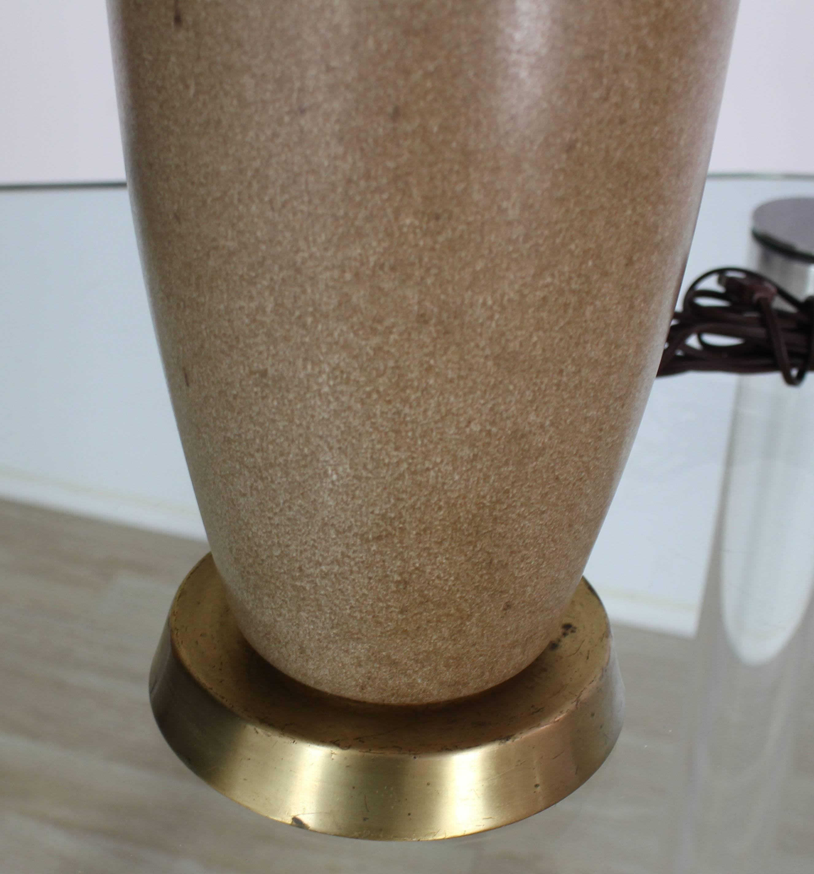 Mid-Century Modern Tall Vase Jag Shape Handle Ceramic Pottery Table Lamp For Sale