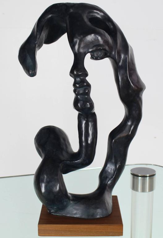 Large Black Face Body Abstract Sculpture on Walnut Base at 1stDibs
