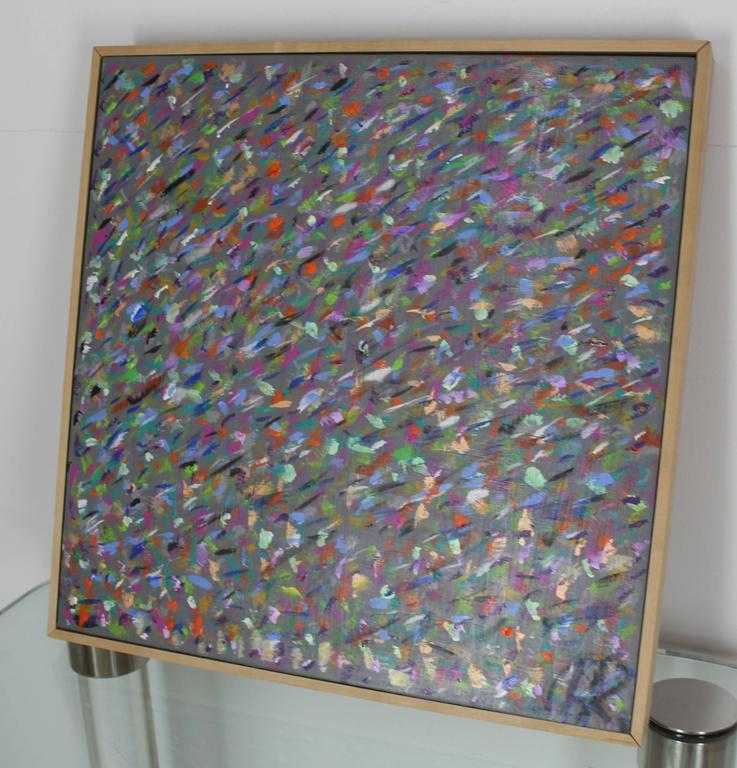 Square Abstract Modern Painting Artist Signed Herman Kahan For Sale at
