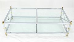 Chrome Brass Glass Two-Tier Coffee Table with X-Stretchers