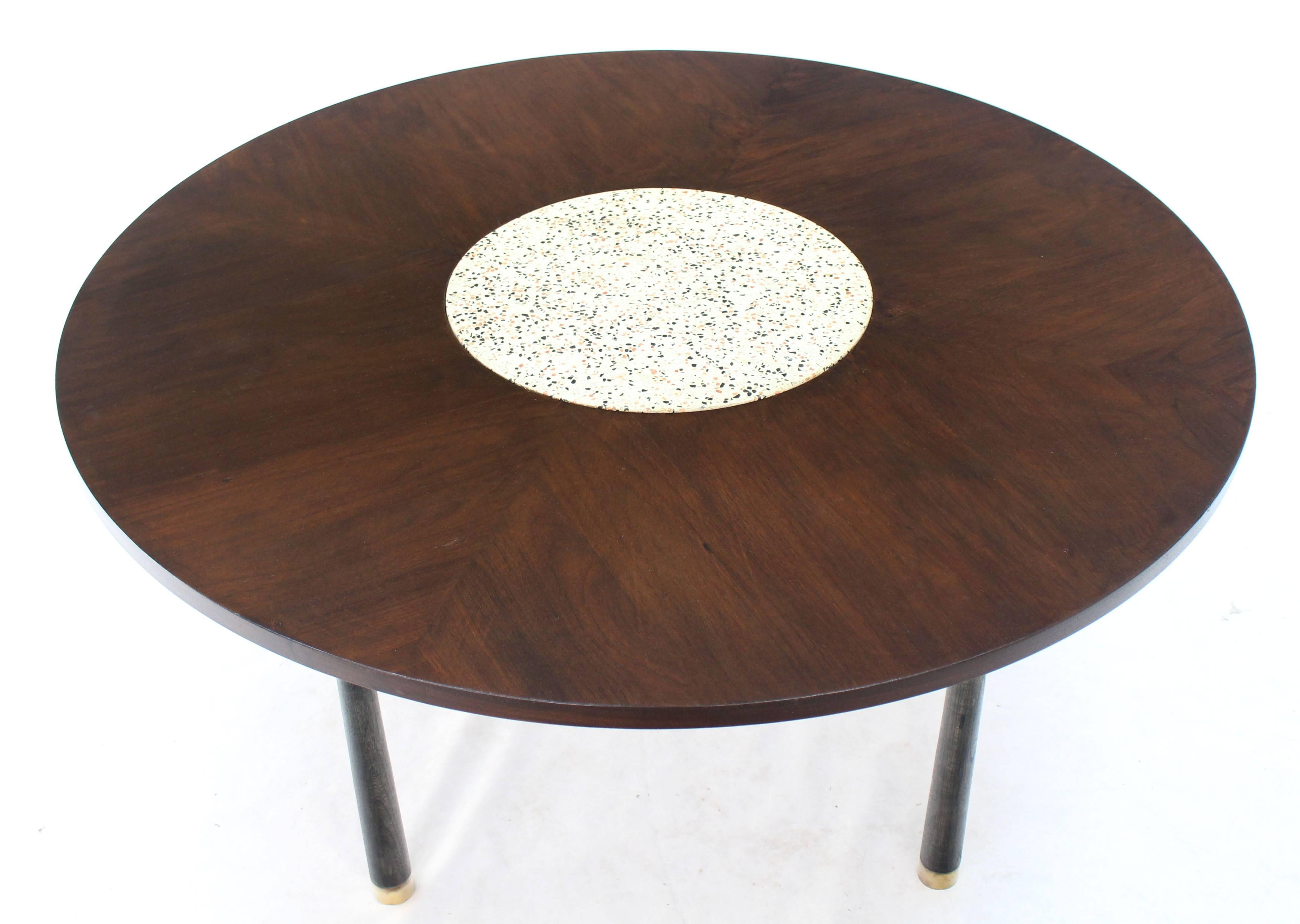 Mid-Century Modern Harvey Probber Round Walnut Game Center Table with Travertine Insert For Sale