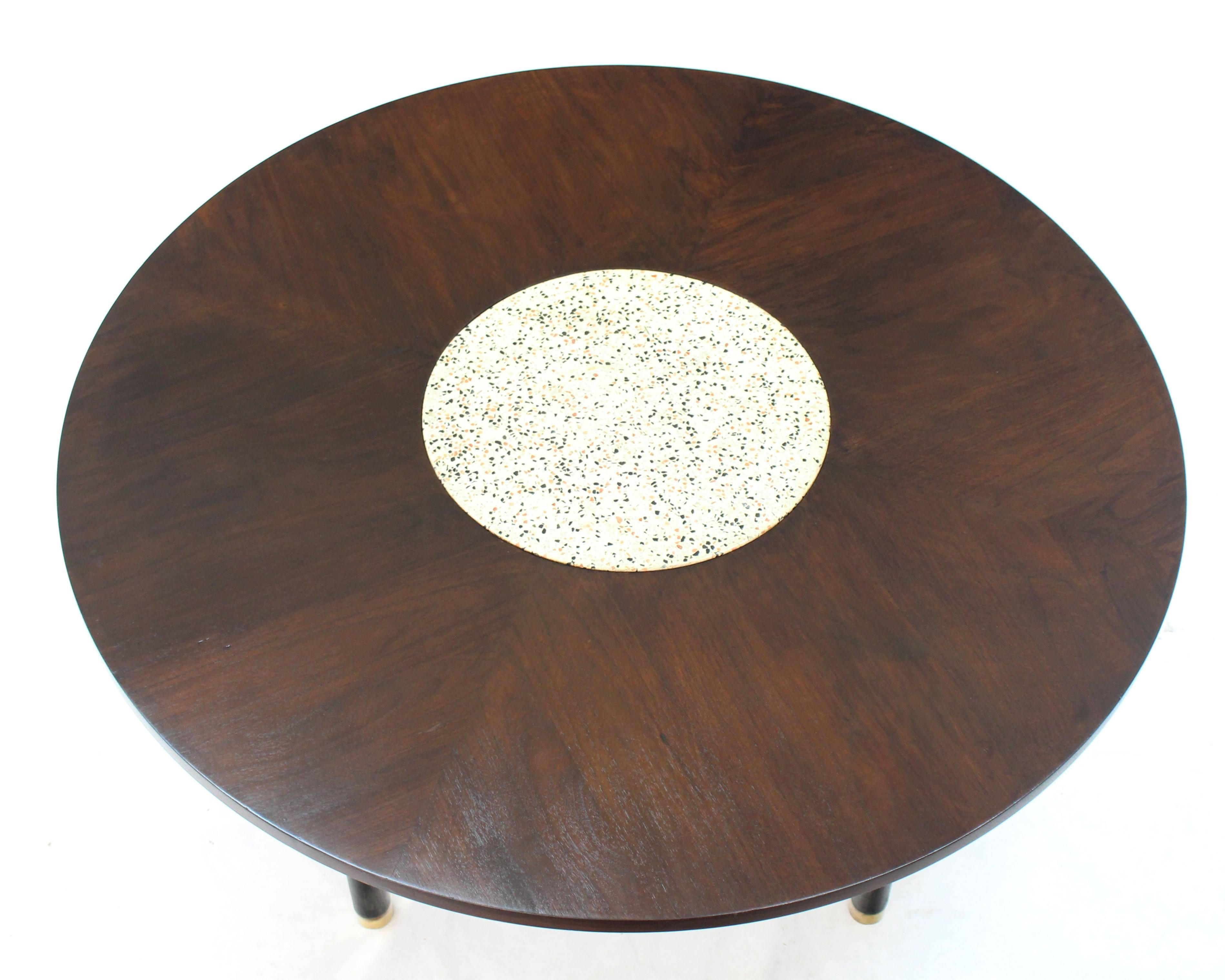 American Harvey Probber Round Walnut Game Center Table with Travertine Insert For Sale