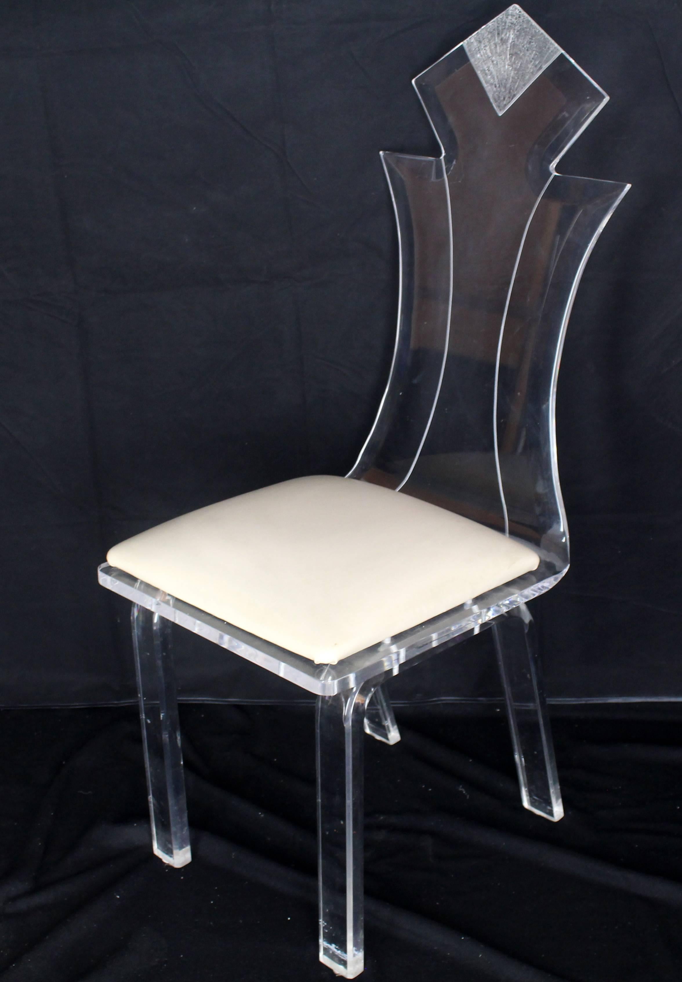 Mid-Century Modern Set of Four Carved Bent Lucite Dining Chairs For Sale