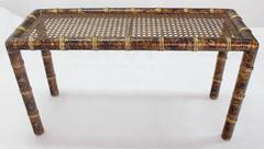Gold and Amber Faux Bamboo Cane Top Console Table