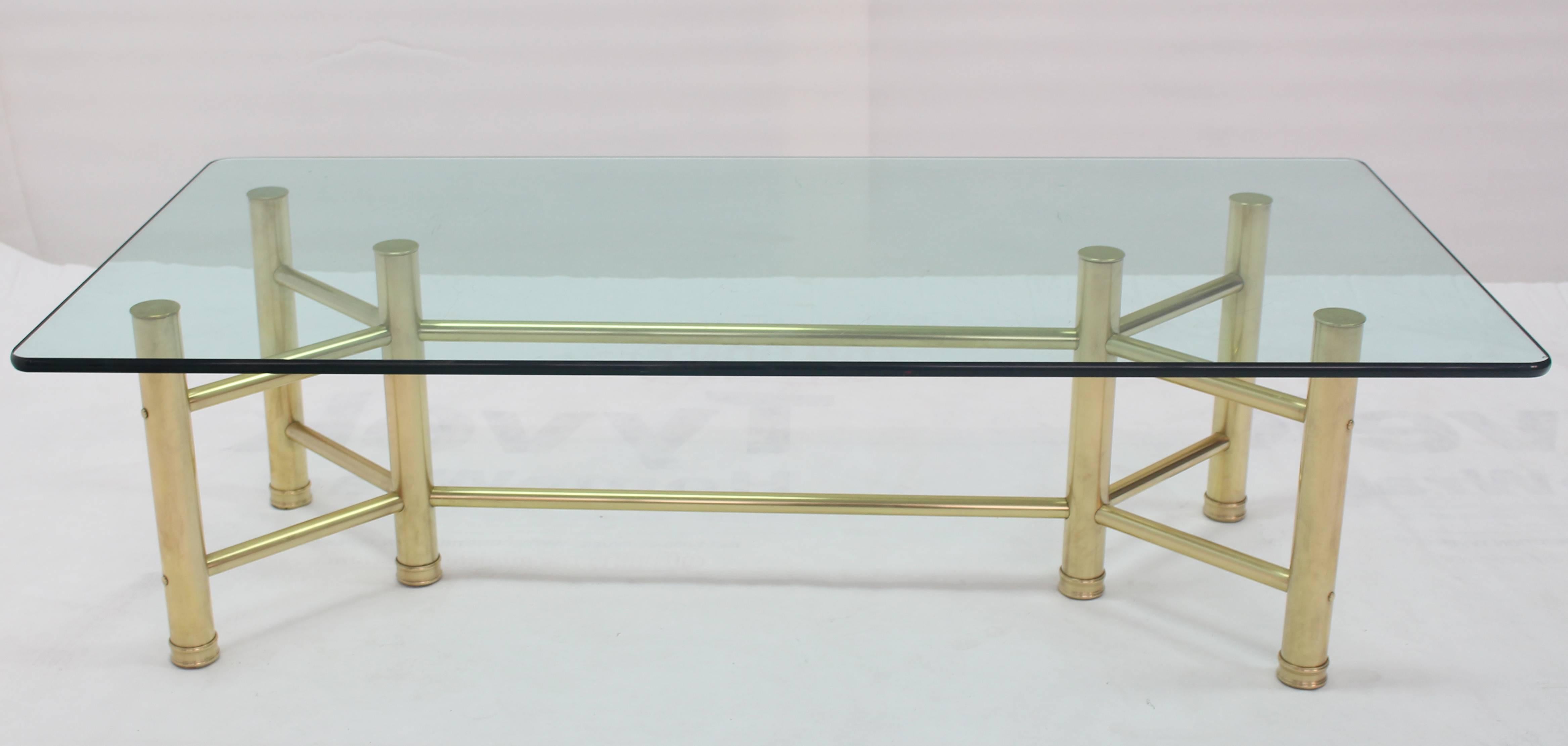 American Solid Brass Tube Glass Top Rectangular Coffee Table For Sale