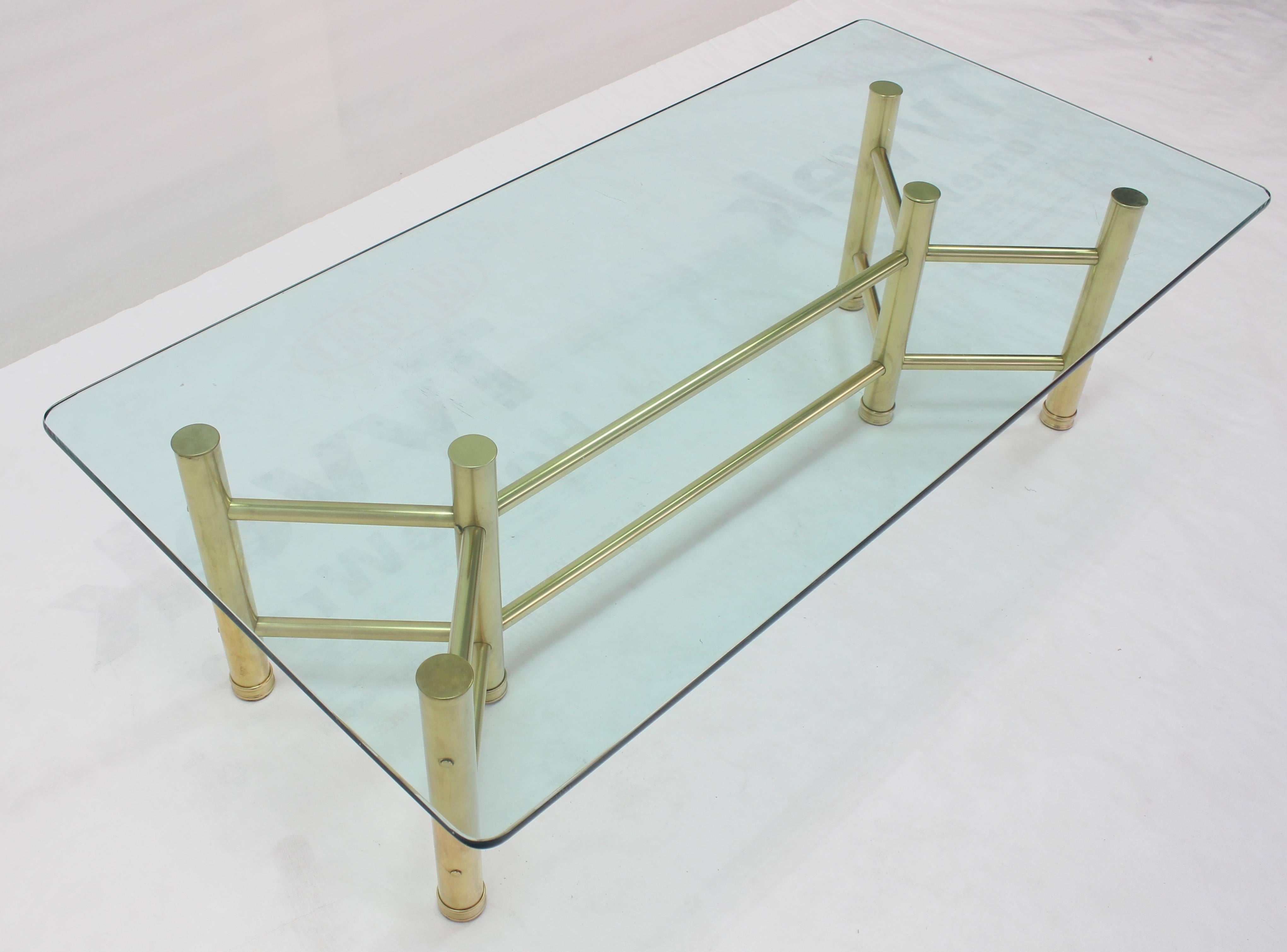 Solid Brass Tube Glass Top Rectangular Coffee Table In Excellent Condition For Sale In Rockaway, NJ