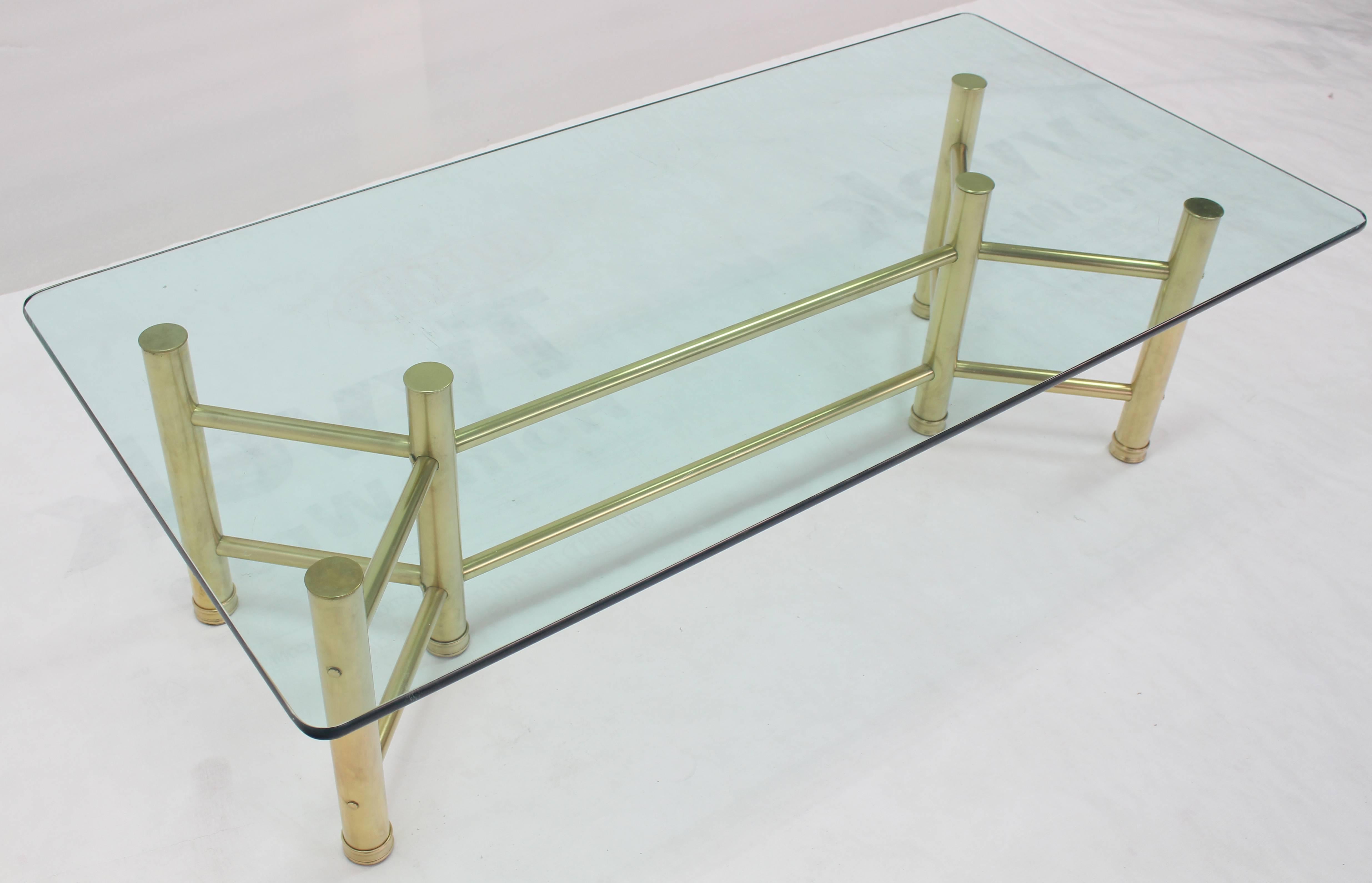 20th Century Solid Brass Tube Glass Top Rectangular Coffee Table For Sale