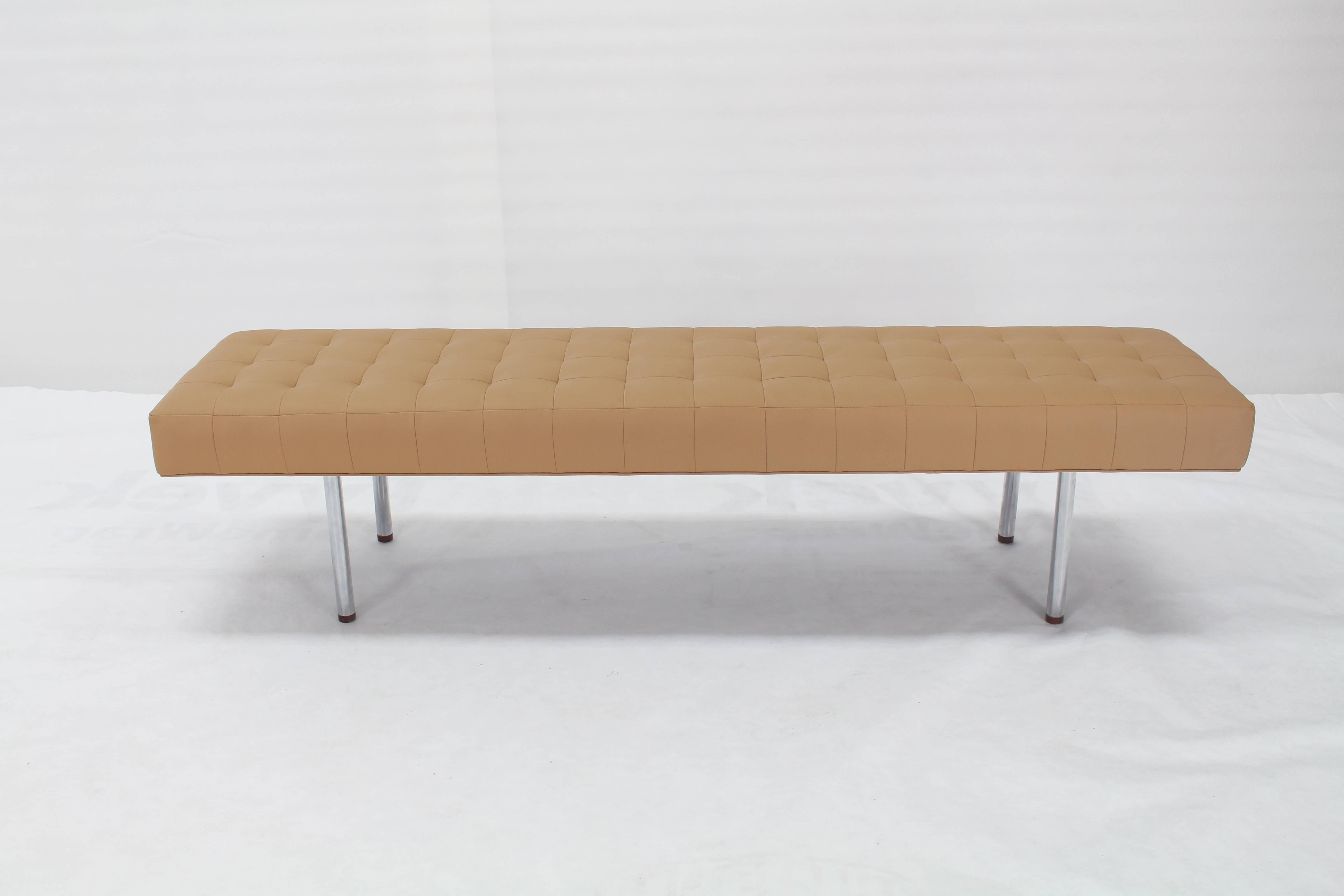 Mid-Century Modern Tufted Upholstery Long Bench on Chrome Cylinder Legs Daybed