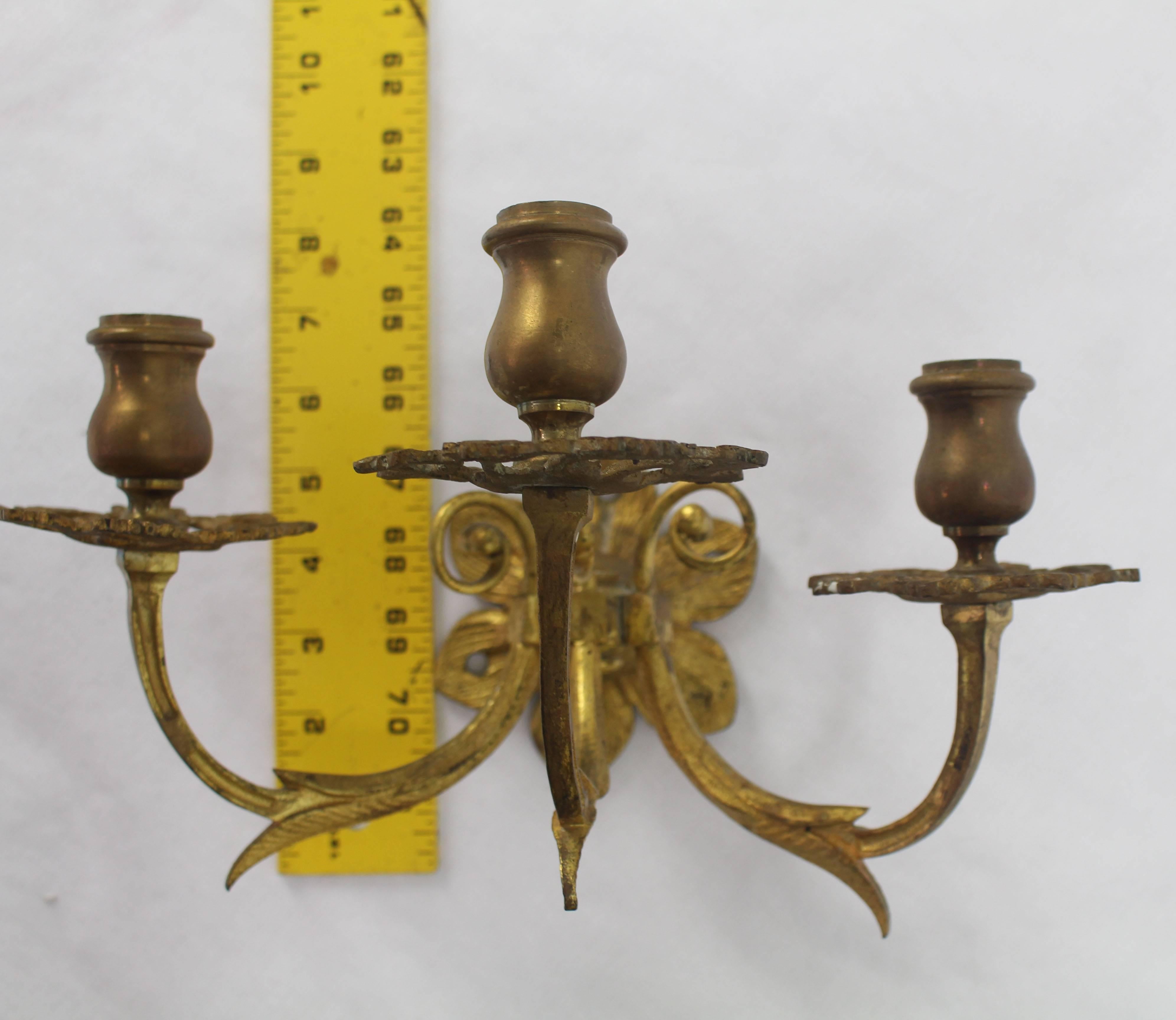20th Century Pair of Bronze Candle Sconces For Sale