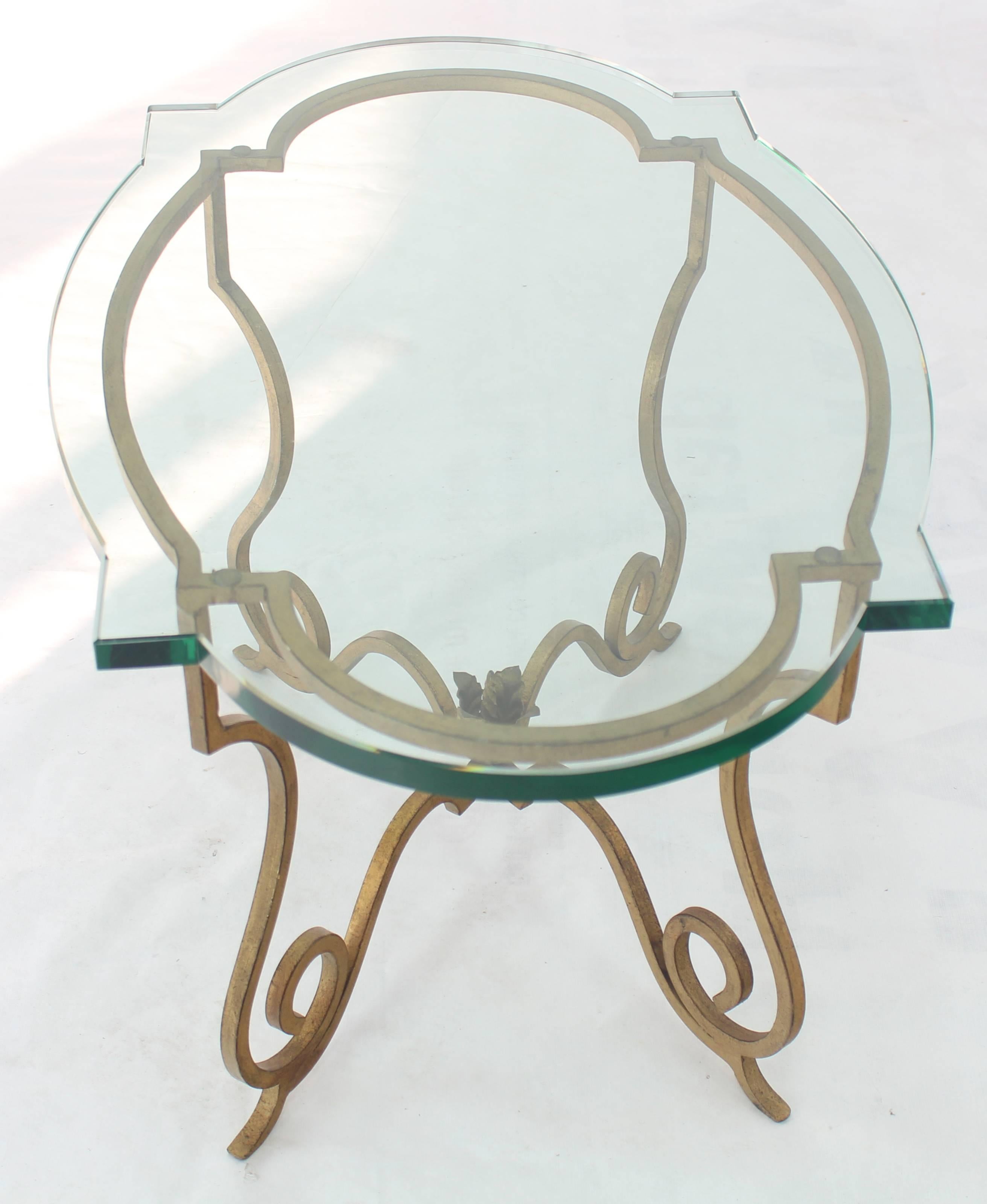 Mid-Century Modern Forged Gold Gilt Iron Base Figural Glass Oval Side Occasional Table For Sale