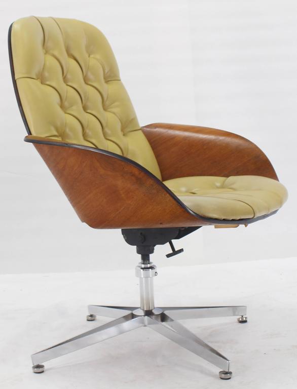 Mustard Green Upholstery Bent Plywood Plycraft Office Chair at 1stDibs