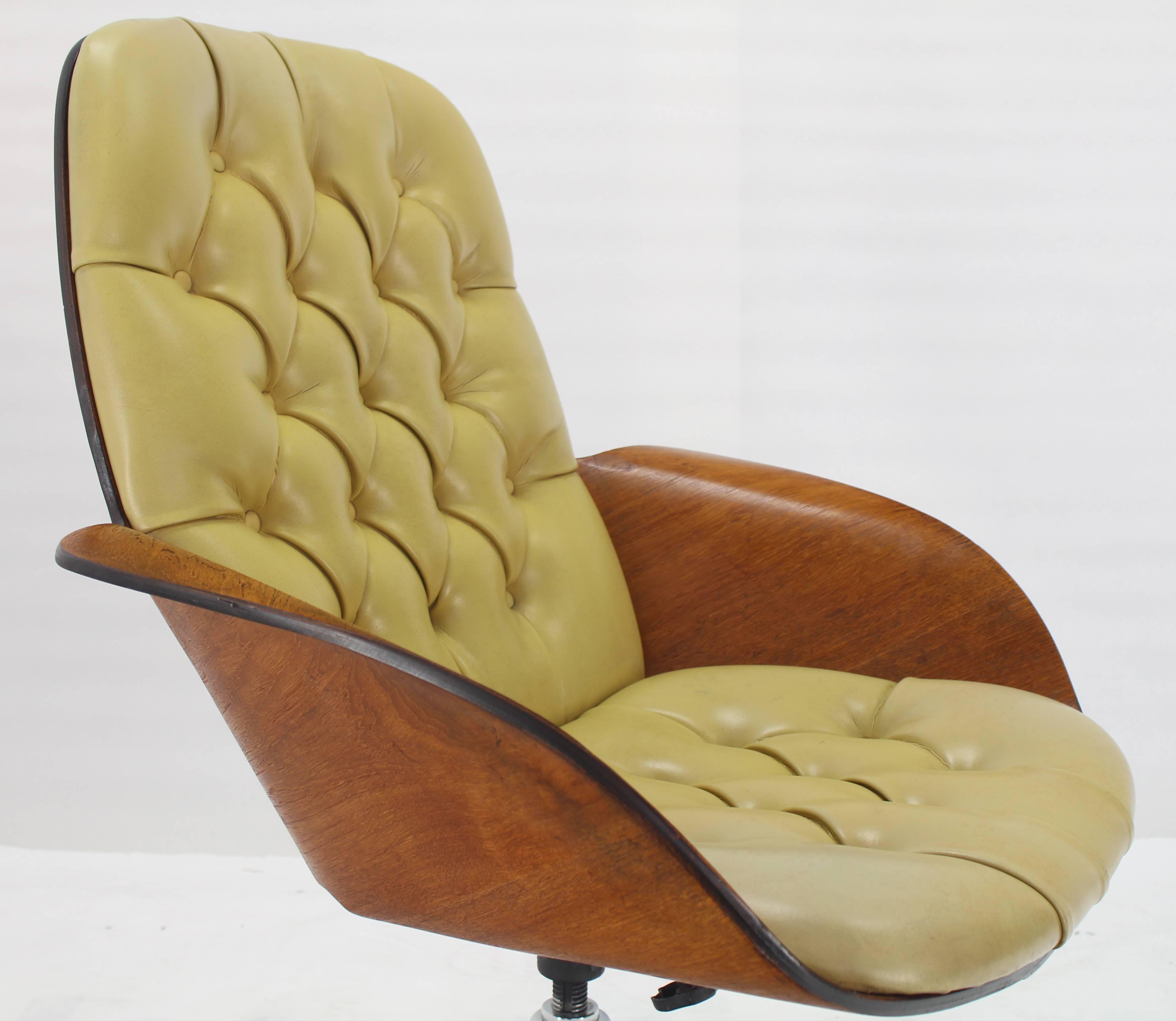American Mustard Green Upholstery Bent Plywood Plycraft Office Chair
