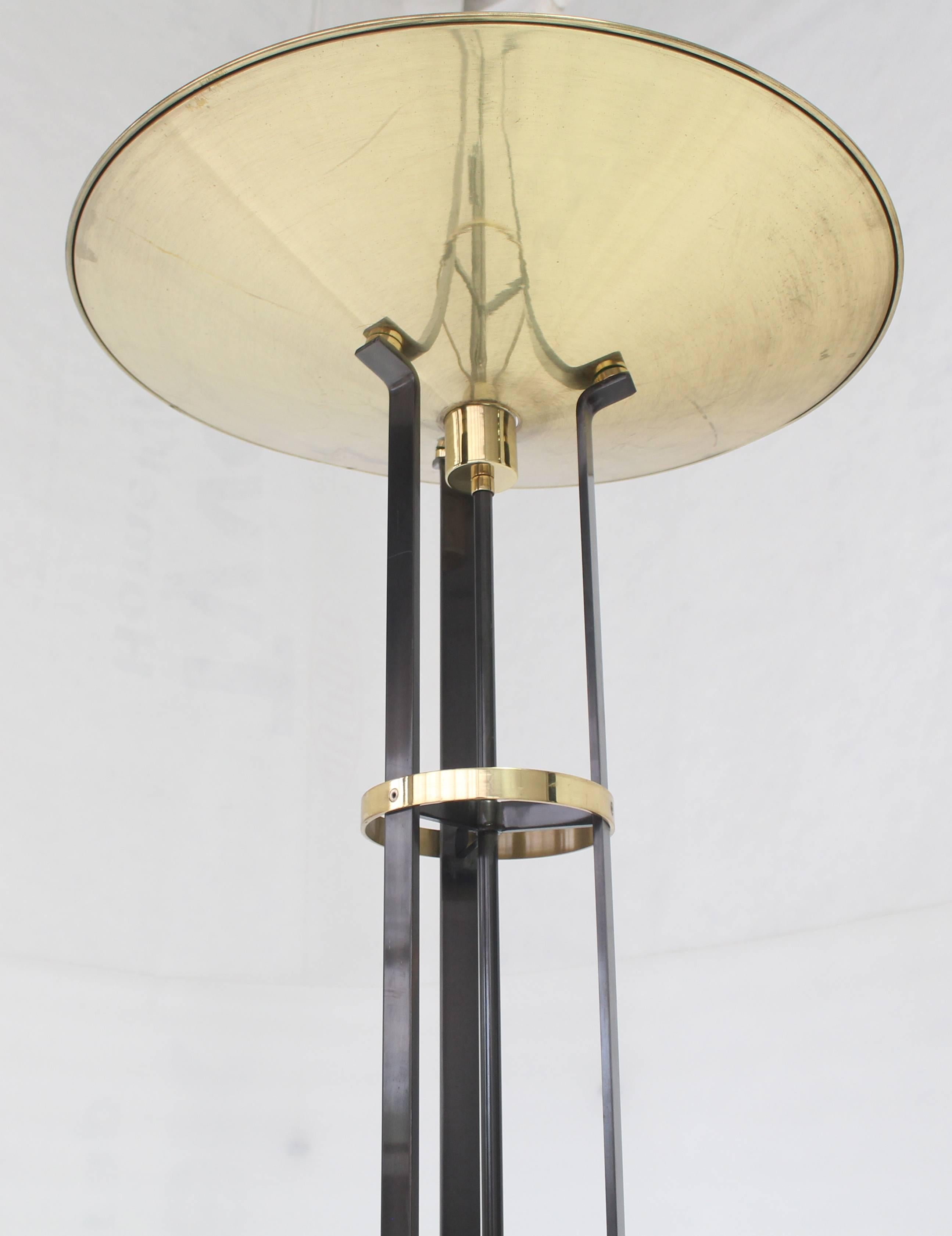Large Italian Brass Shade Floor Lamp Torchere with Dimmer In Excellent Condition For Sale In Rockaway, NJ