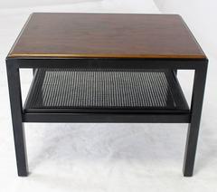 Rosewood Top Black Lacquer Base with Cane Shelf Side Coffee Table