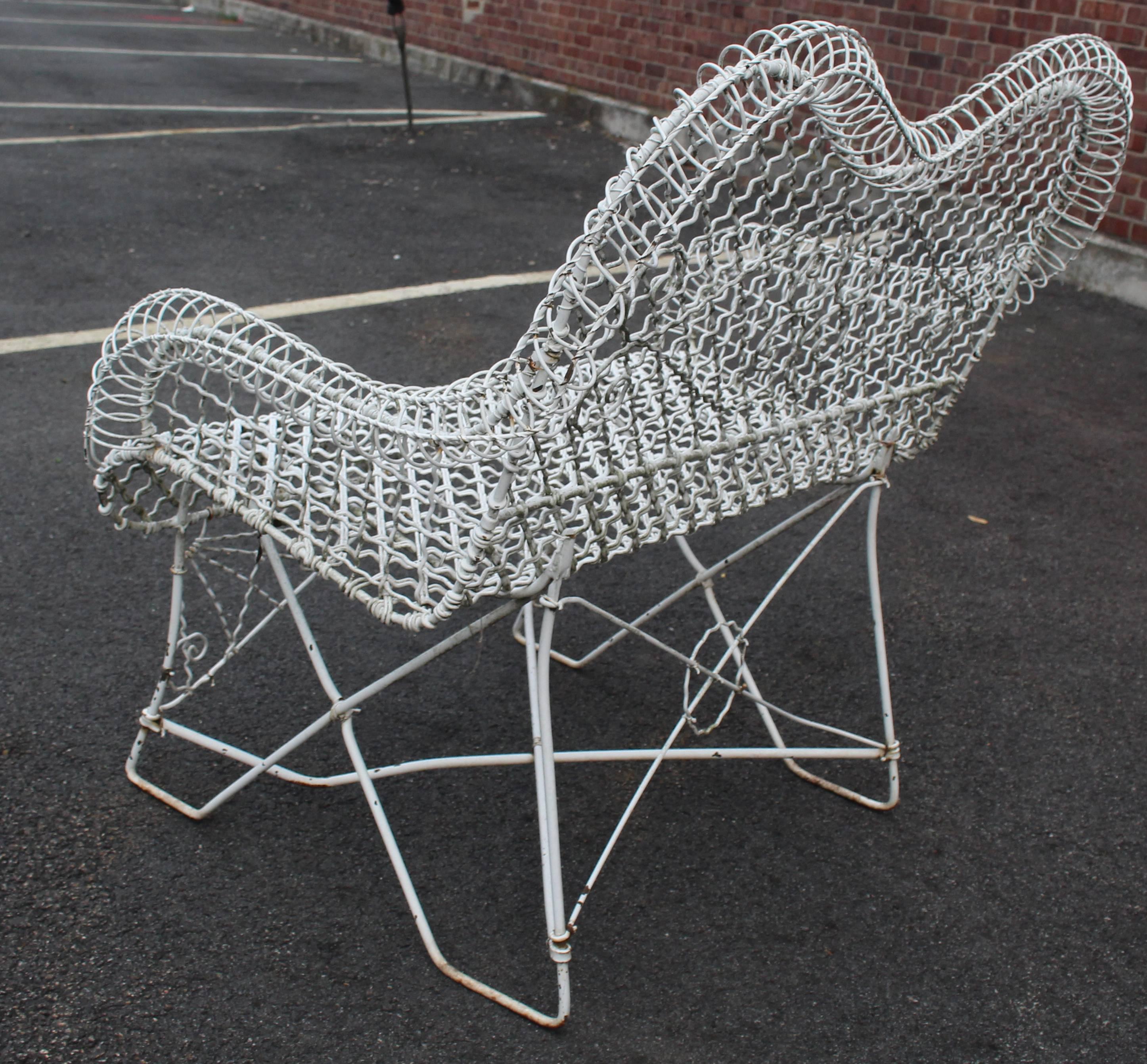 Mid-Century Modern Wire Mesh Loveseat Settee Outdoor Bench For Sale