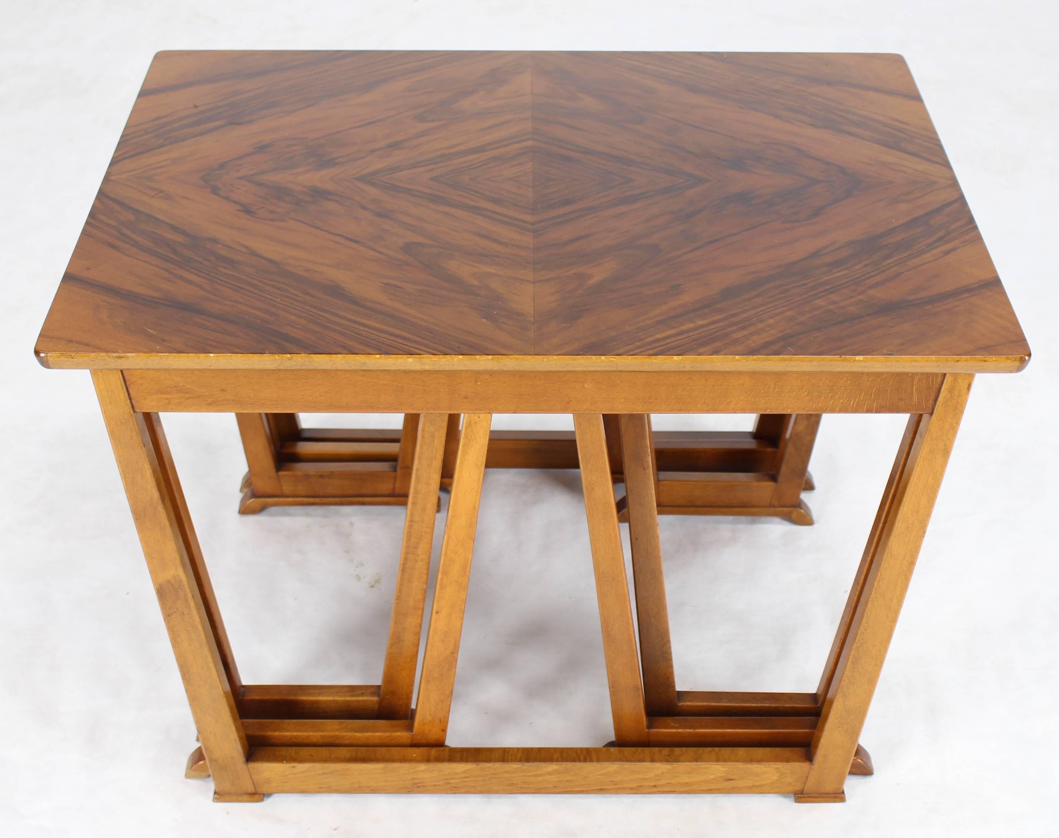 Mid-Century Modern Set of Five Burl Walnut Swedish Nesting Tables