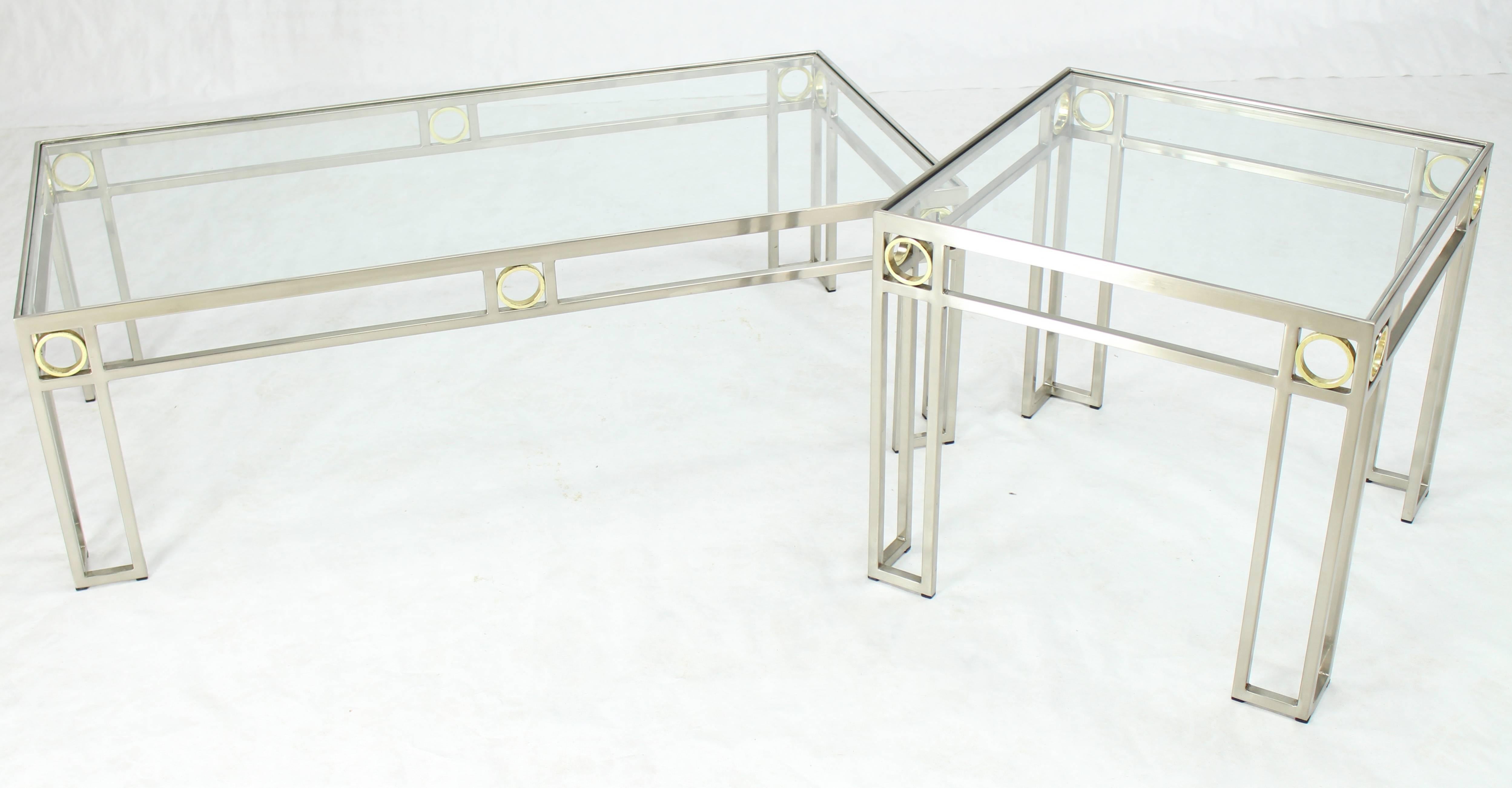 American Brass Chrome Glass Rectangular Coffee Table For Sale