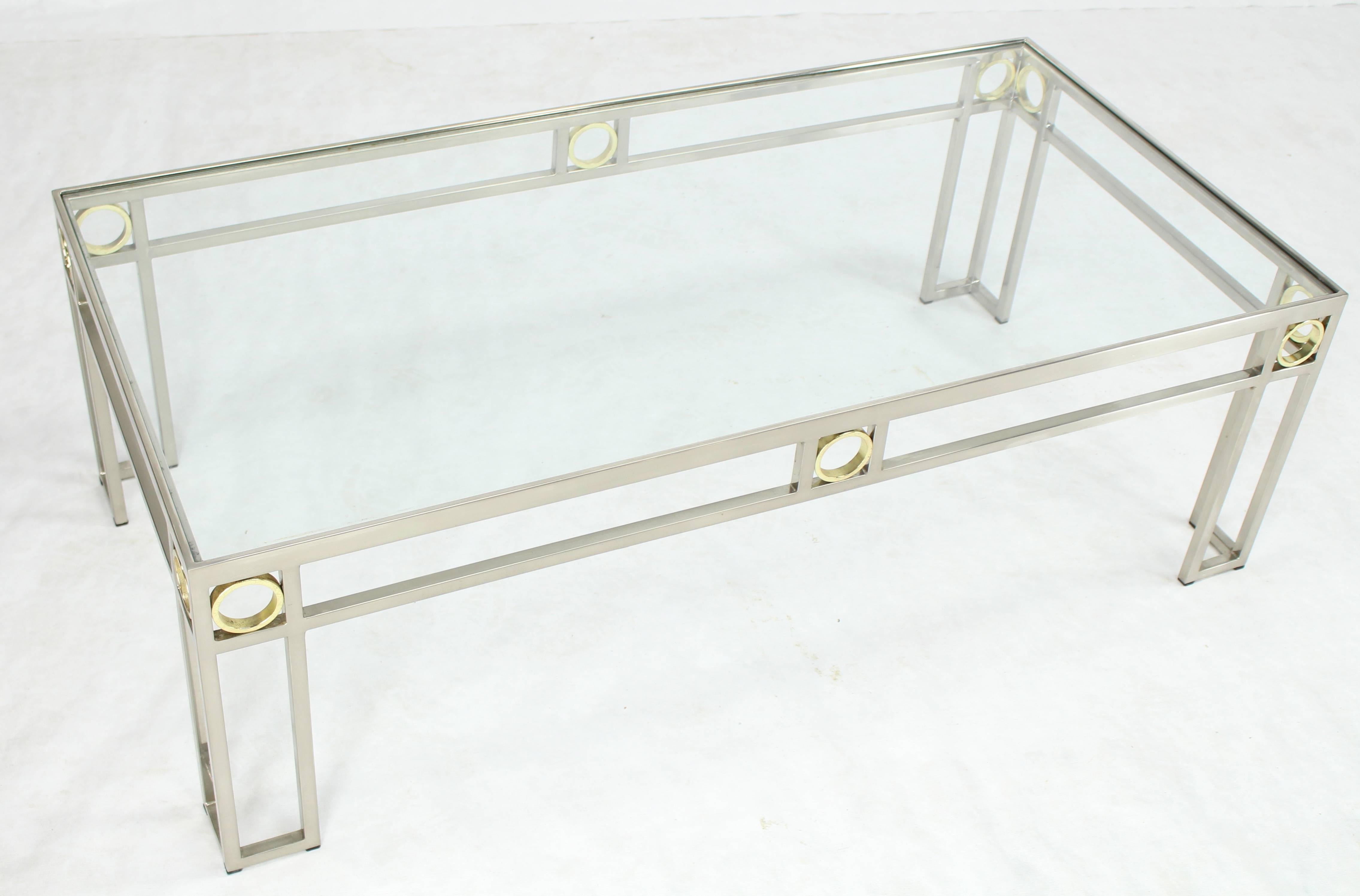 Brass Chrome Glass Rectangular Coffee Table In Excellent Condition For Sale In Rockaway, NJ