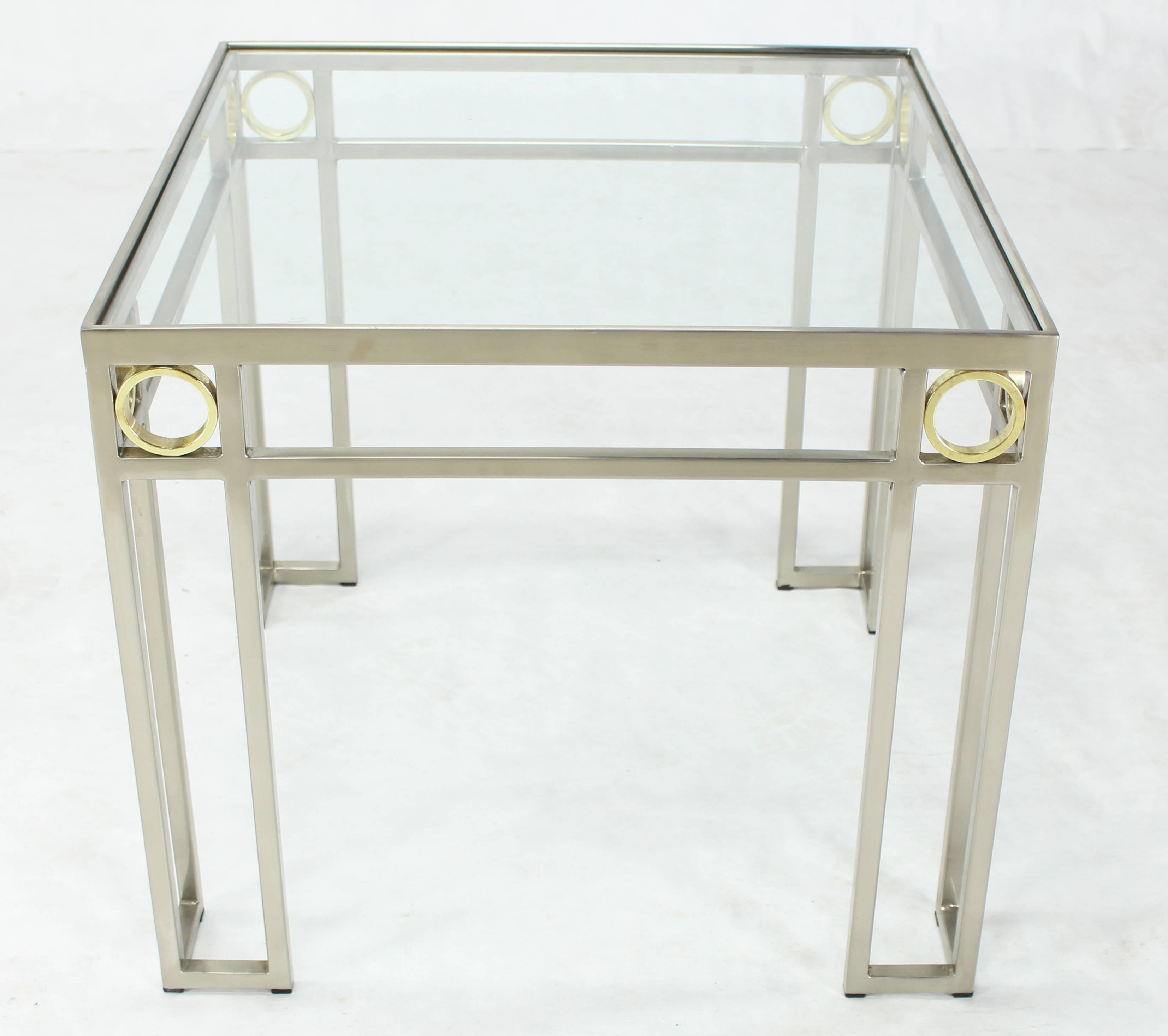 Mid-Century Modern brass and chrome side end occasional glass top table.