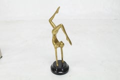 Tall Modern Bronze Sculpture of Gymnast in Action Marble Base
